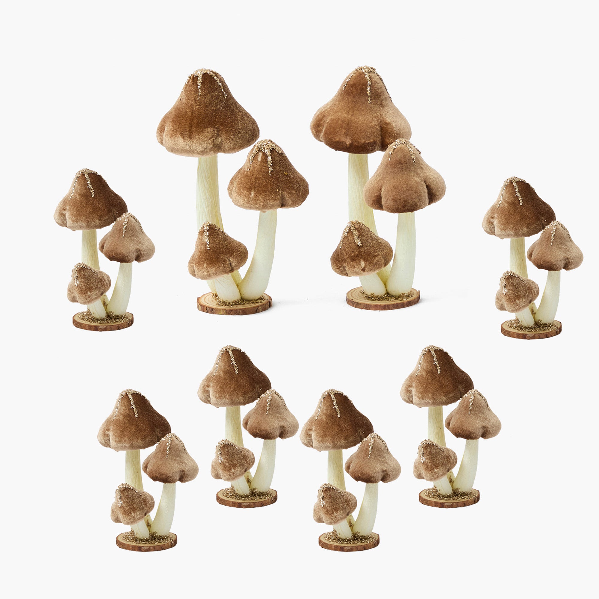 Taupe Glitter Velvet Mushroom Family (Set of 8)