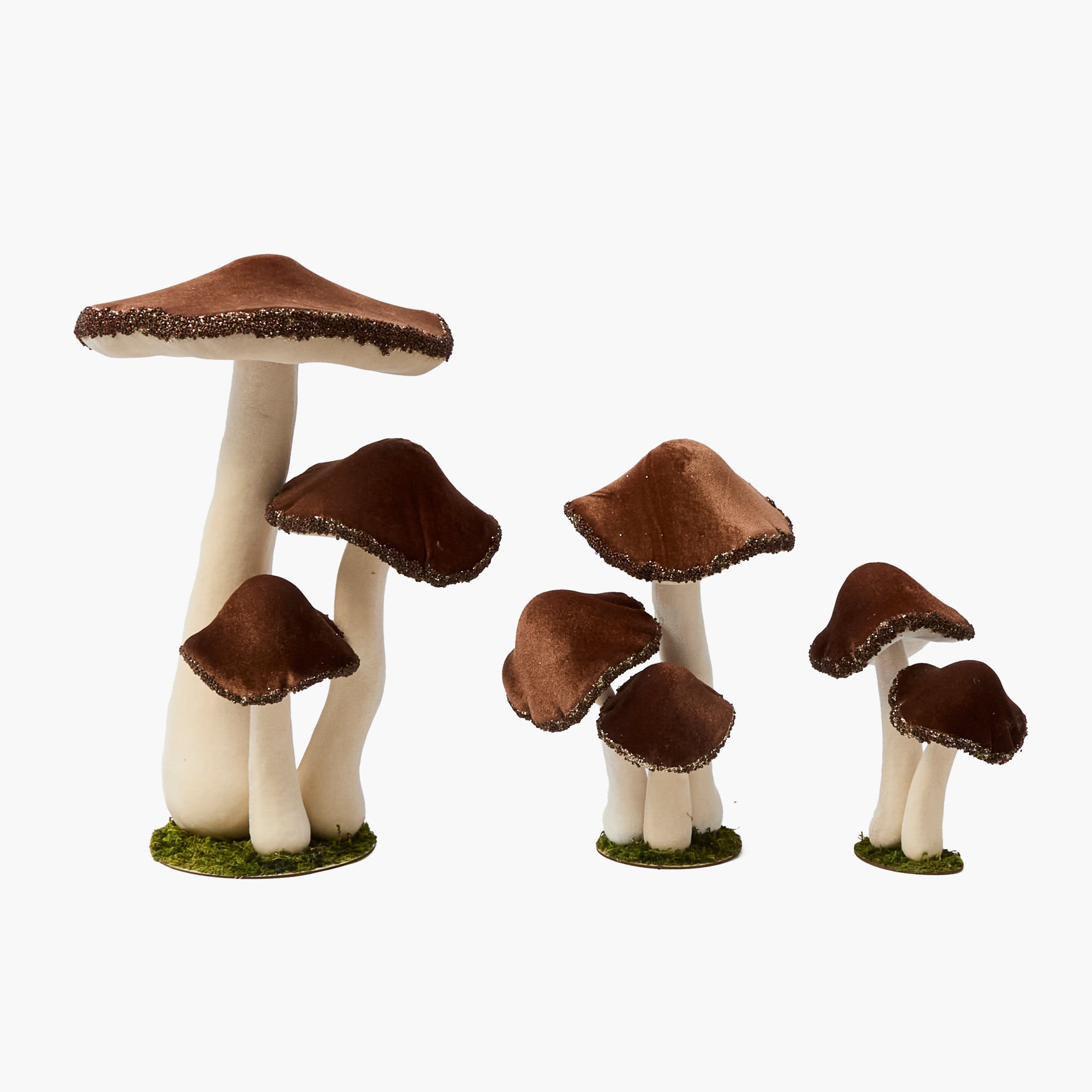 Chocolate Beaded Velvet Mushroom Family (Set of 8)
