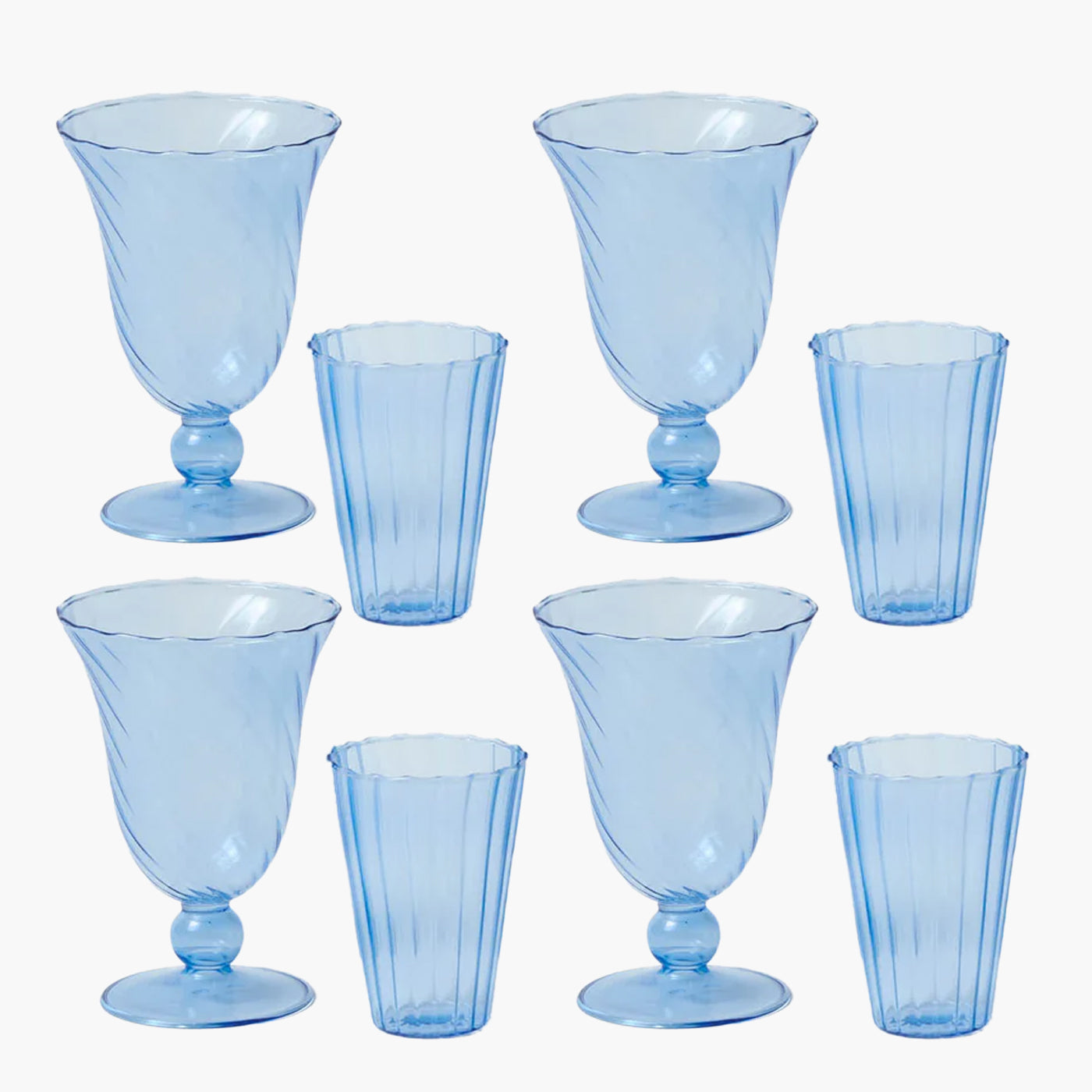 Blue Fluted Glassware (Set of 8)