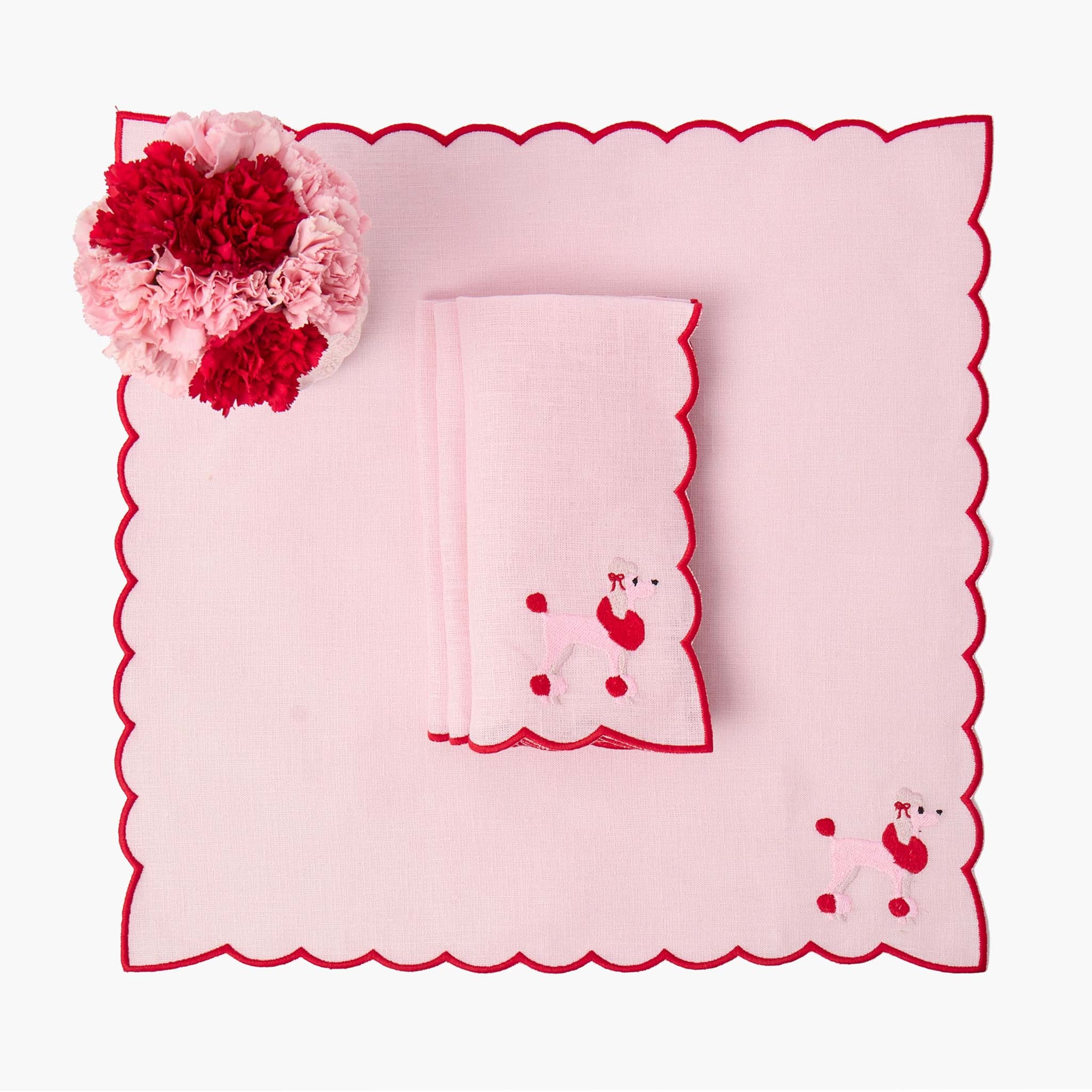 Fifi Pink & Red Poodle Linen Napkins (Set of 4)