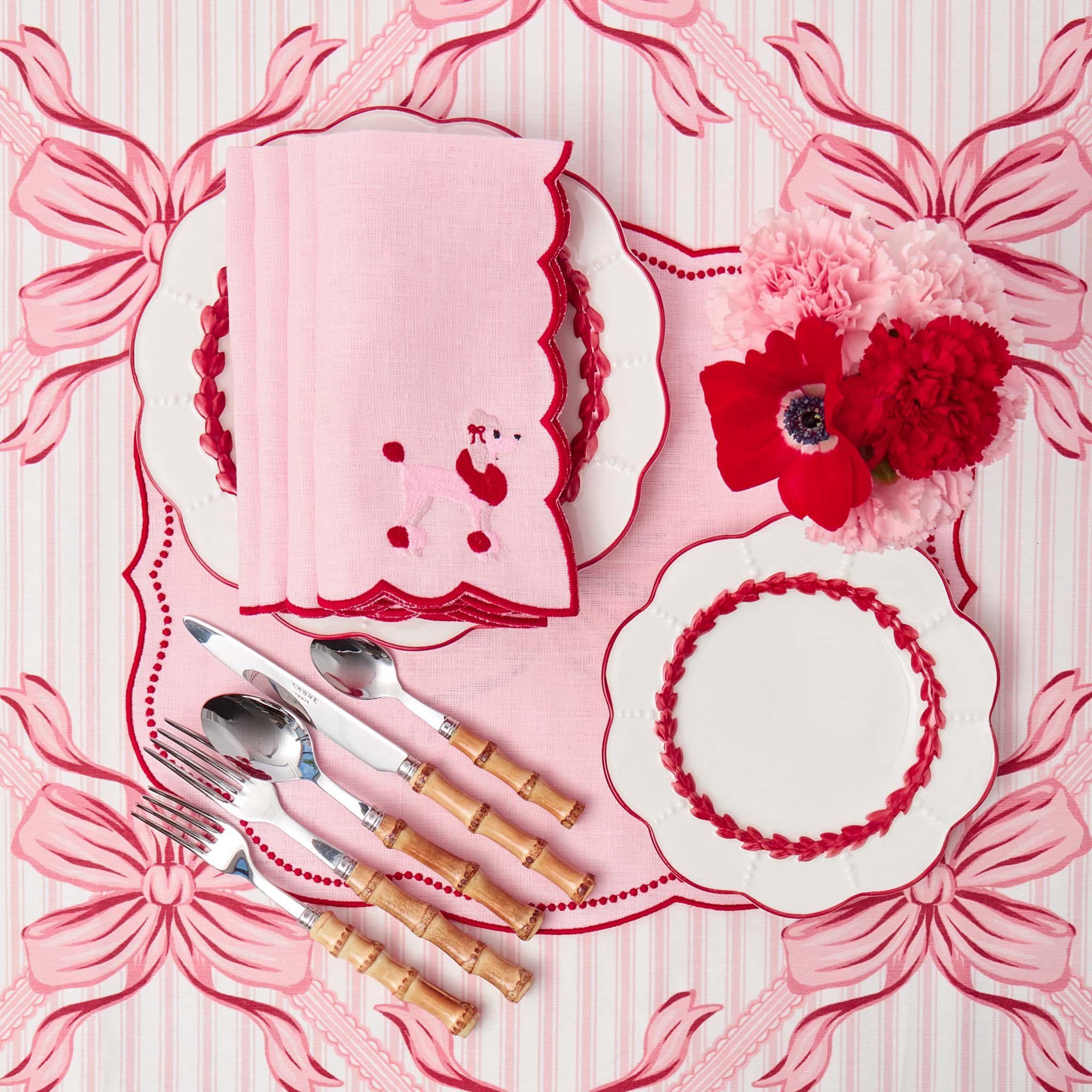 Eloise Pink & Red Linen Placemats (Set of 4)