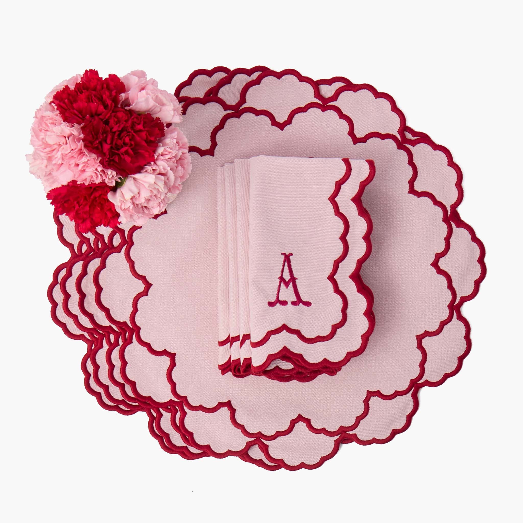 Lily Pink & Red Placemats & Napkins (Set of 4)