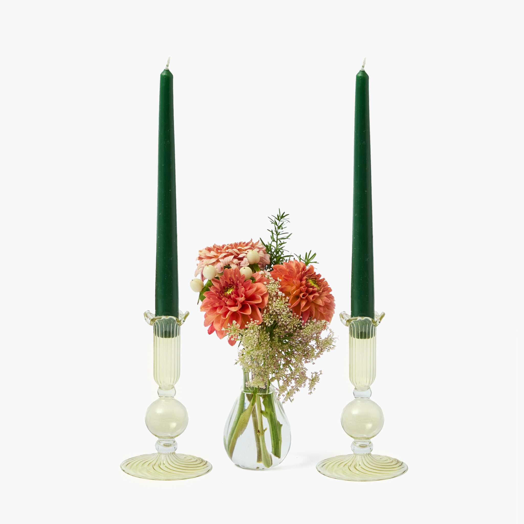 Small Eden Green Candle Holders (Pair)