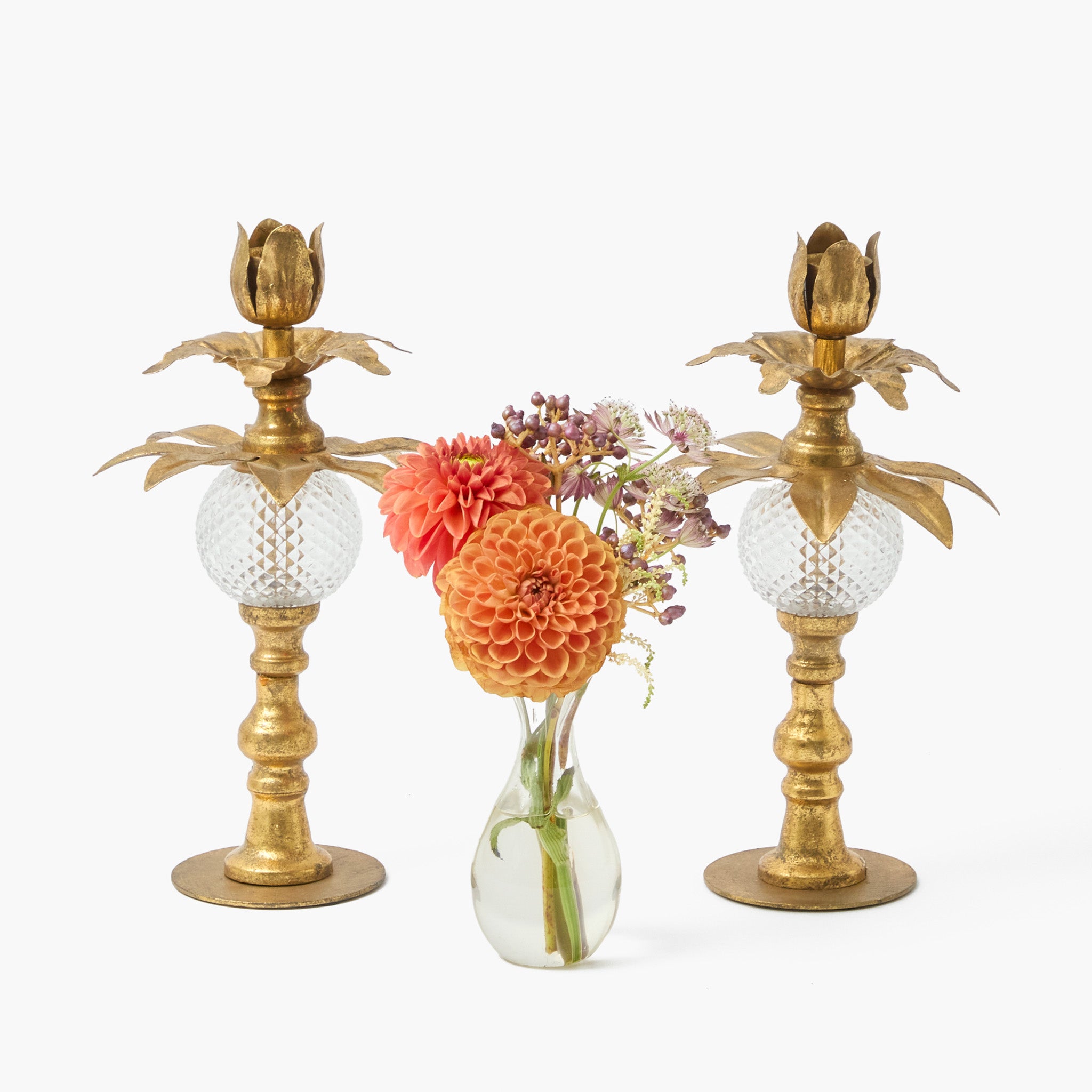 Antique Gold Palm Candle Holders (Pair)