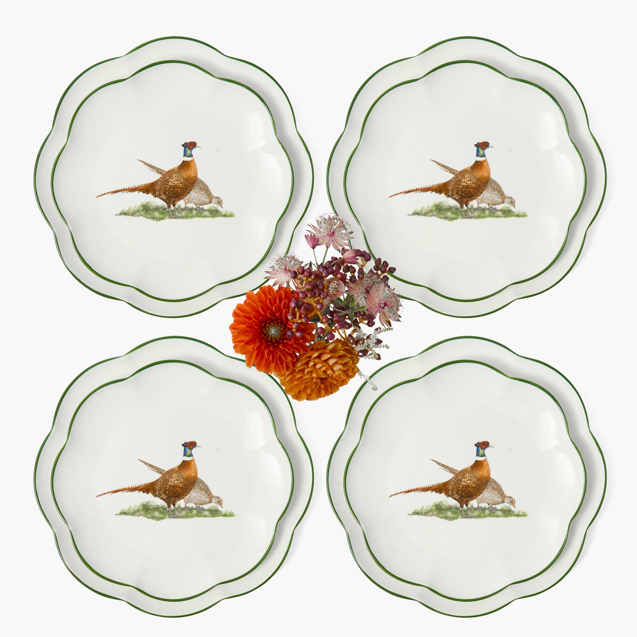 Scalloped Pheasant Dinner & Starter Plates (Set of 8)