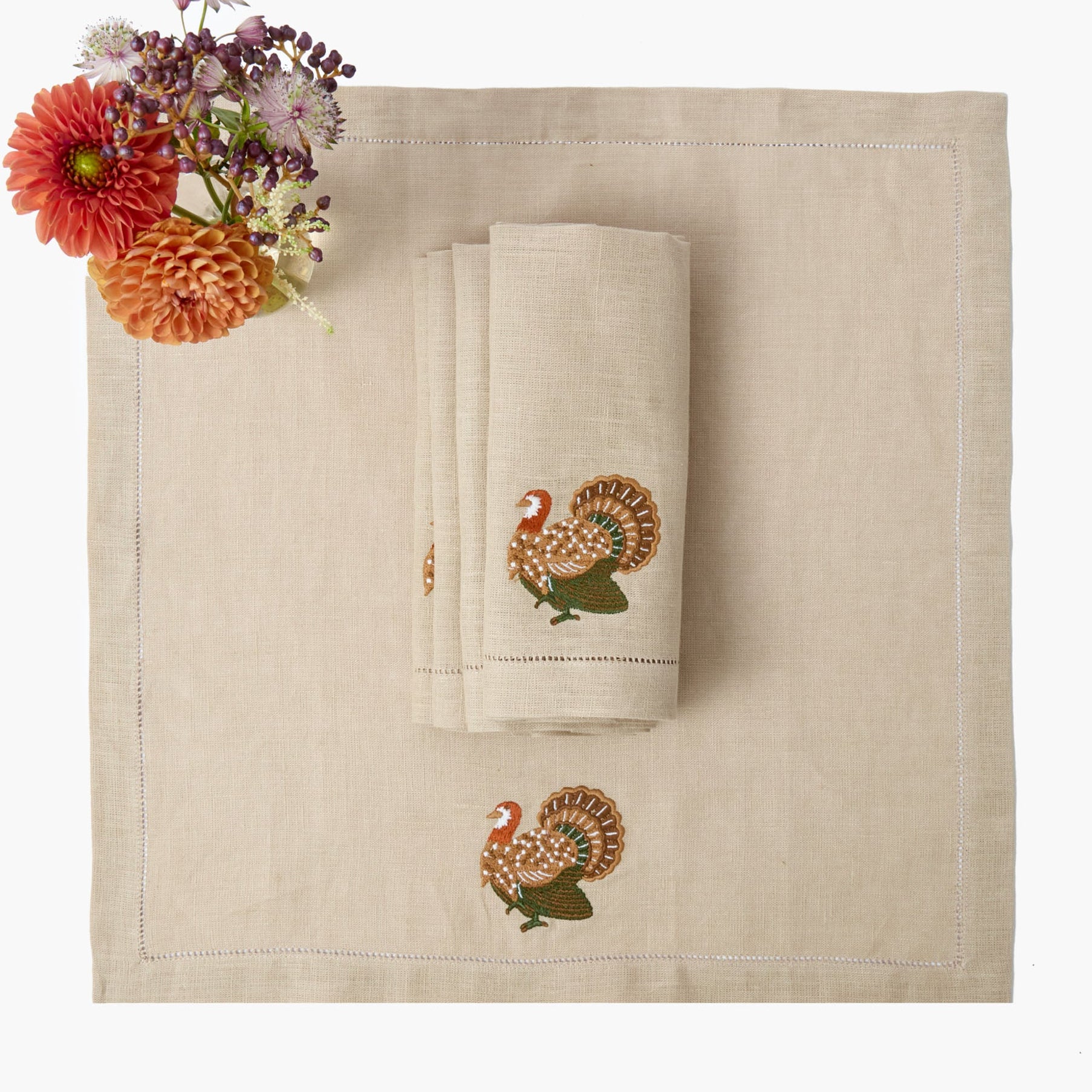 Taupe Embroidered Turkey Linen Napkins (Set of 4)