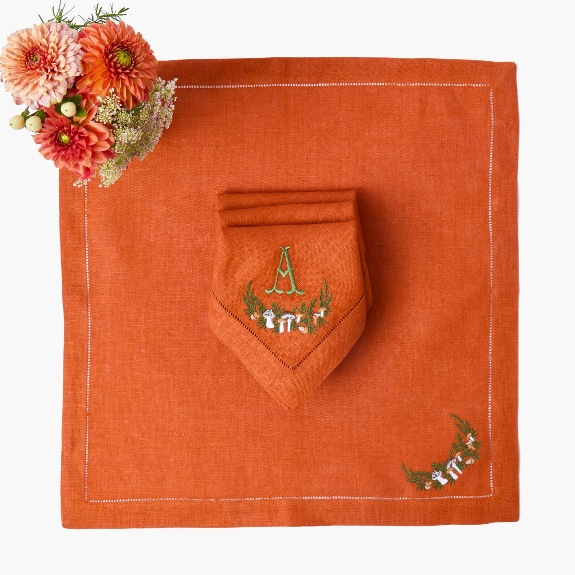Mushroom Garland Orange Linen Napkins (Set of 4)