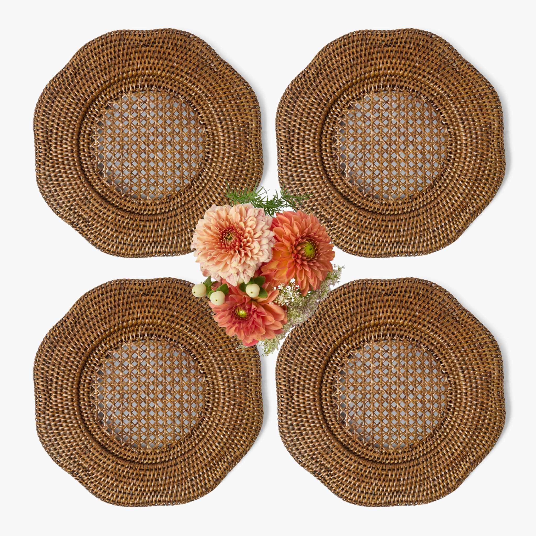 Brown Scalloped Rattan Charger Plates (Set of 4)