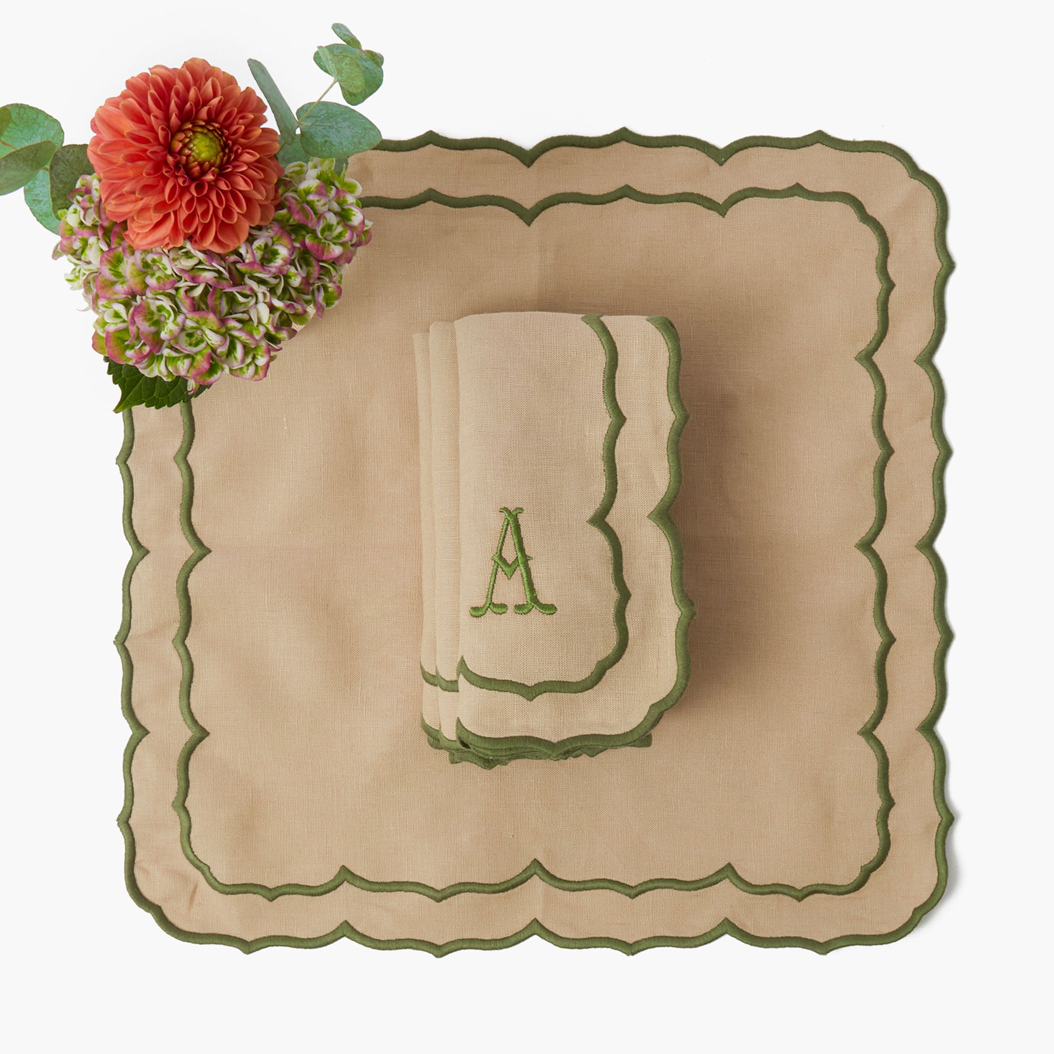 Elizabeth Sand & Green Napkins (Set of 4)