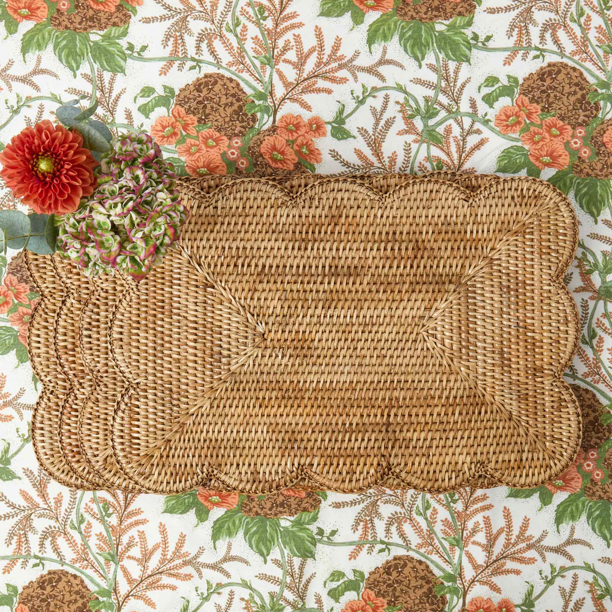 Rectangular Scalloped Rattan Placemats (Set of 4)