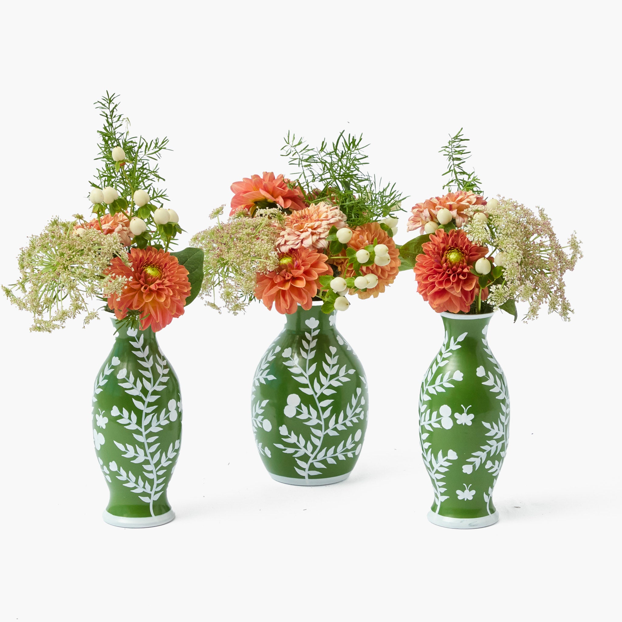Olive Hand Painted Tole Bud Vases (Set of 3)