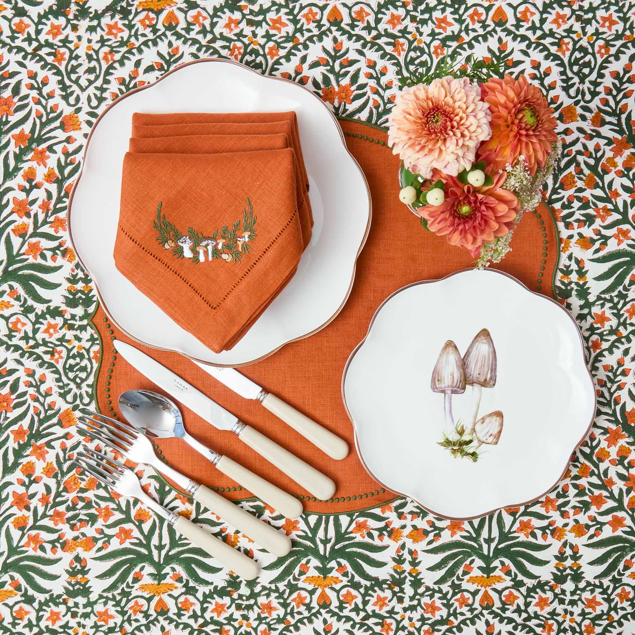 Mushroom Garland Orange Linen Napkins (Set of 4)