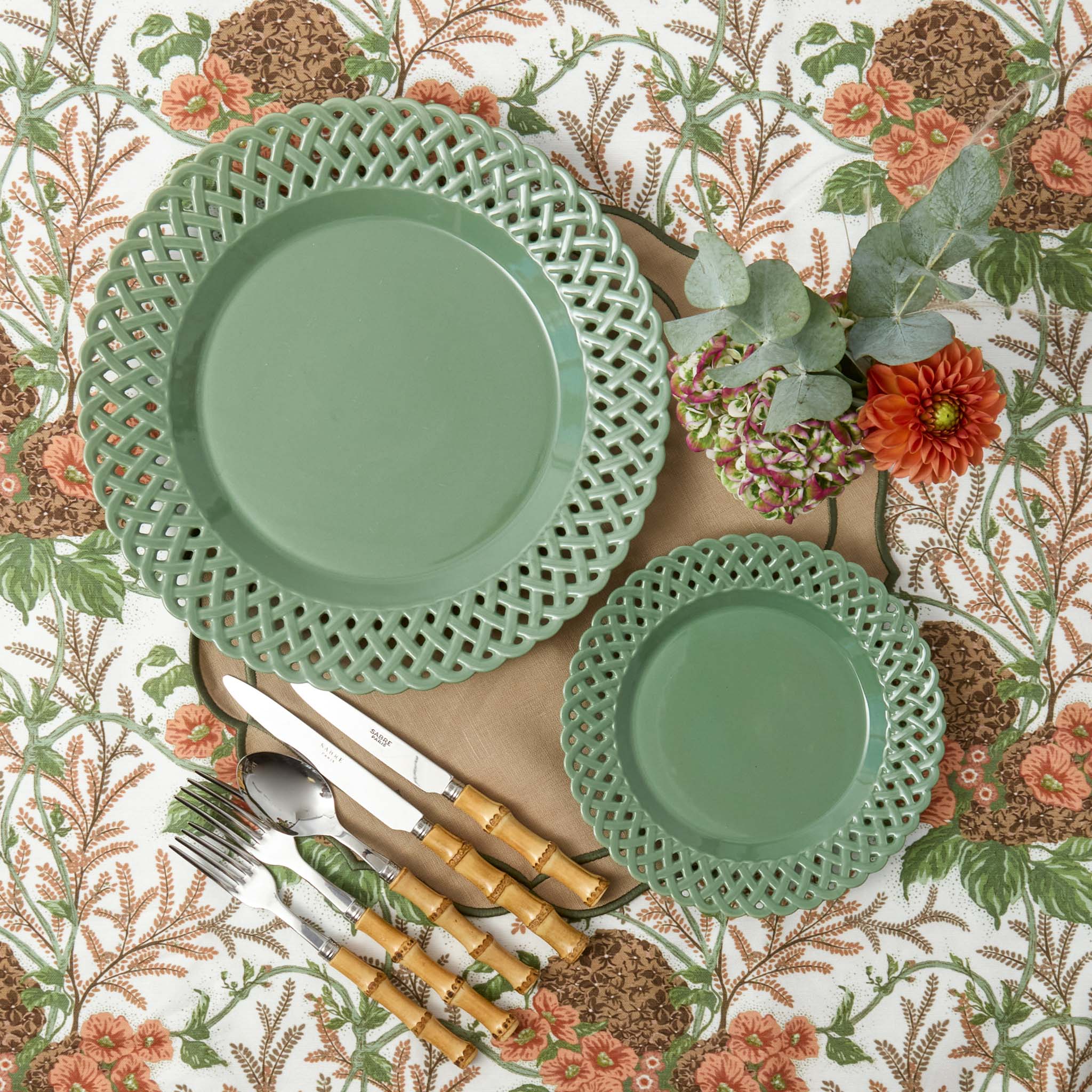 Sage Basketweave Dinner & Starter Plates (Set of 8)