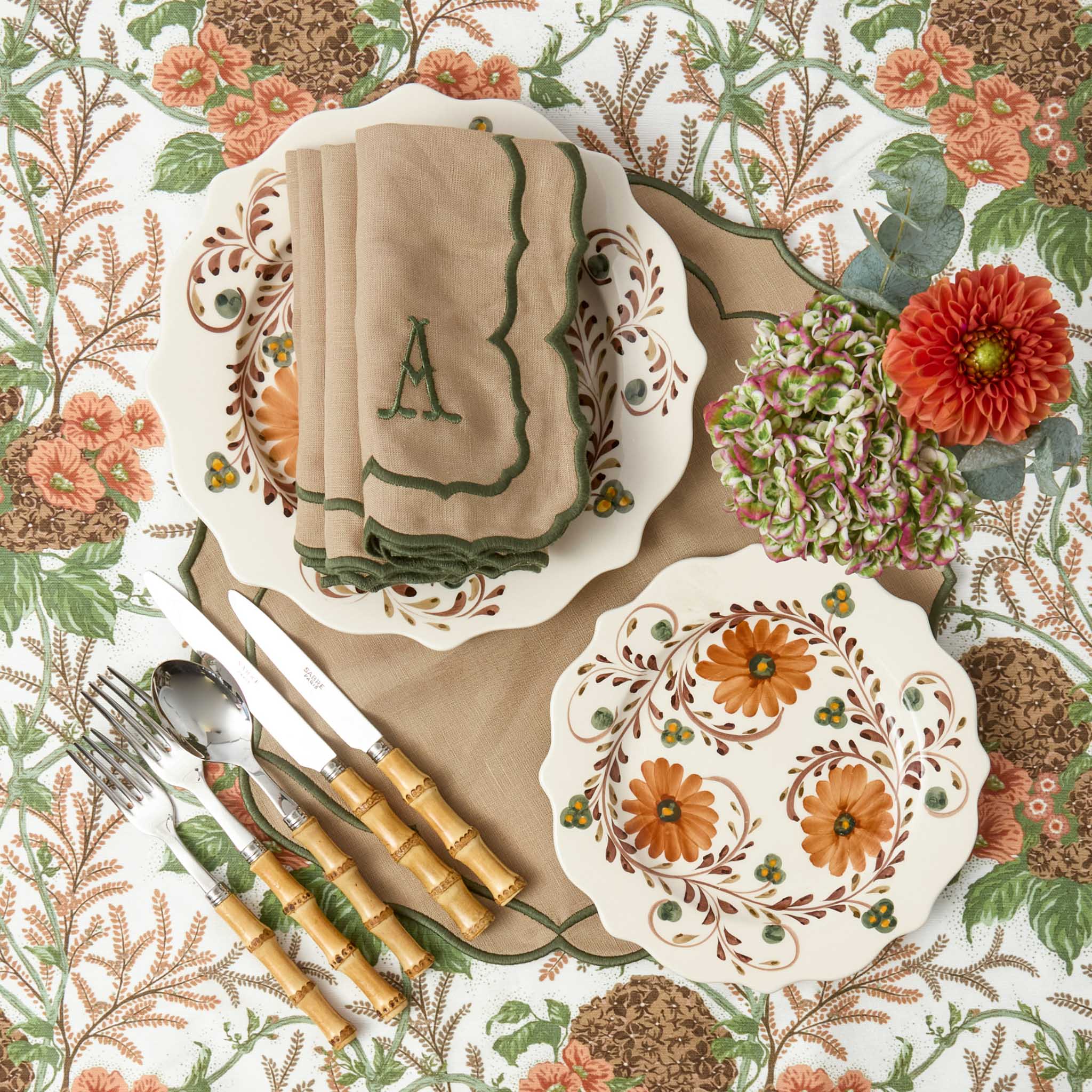 Elizabeth Sand & Green Placemats (Set of 4)