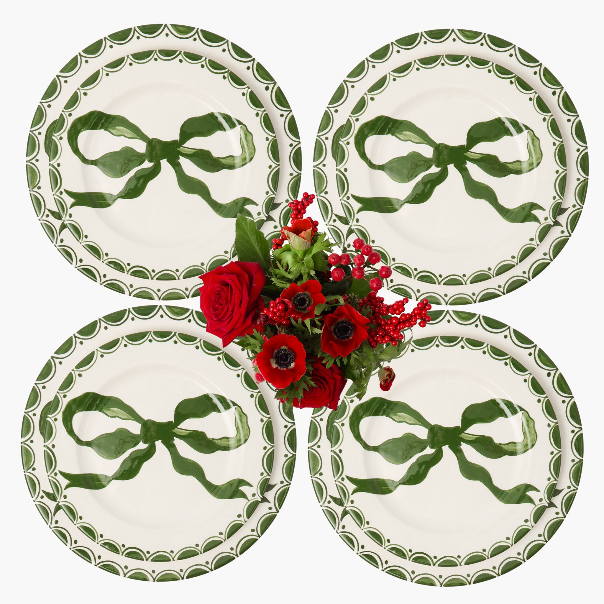 Marilyn Forest Green Bow Dinner & Starter Plates (Set of 8)