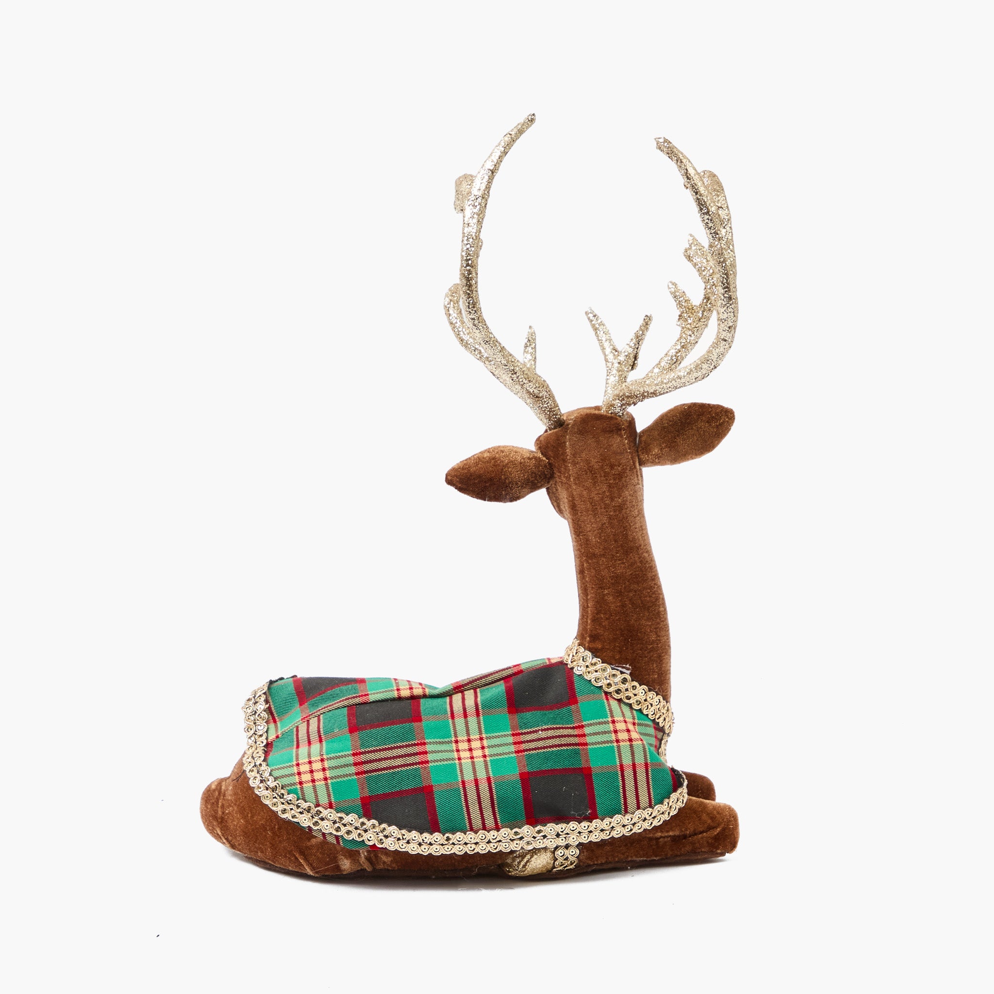 Sitting Tartan Flocked Deer (Pair)