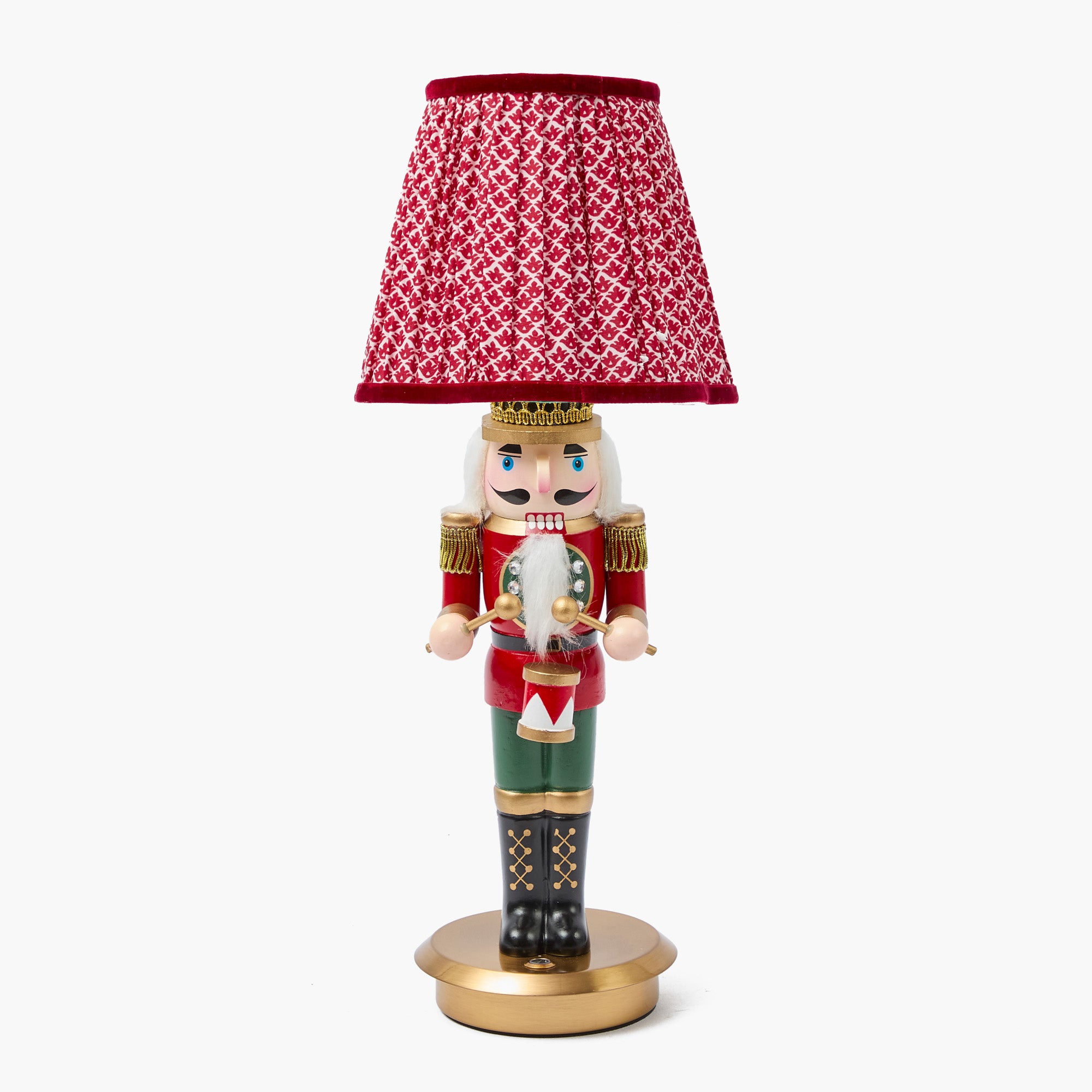 Red Traditional Nutcracker Rechargeable Lamp with Red Lotus Shade (18cm)