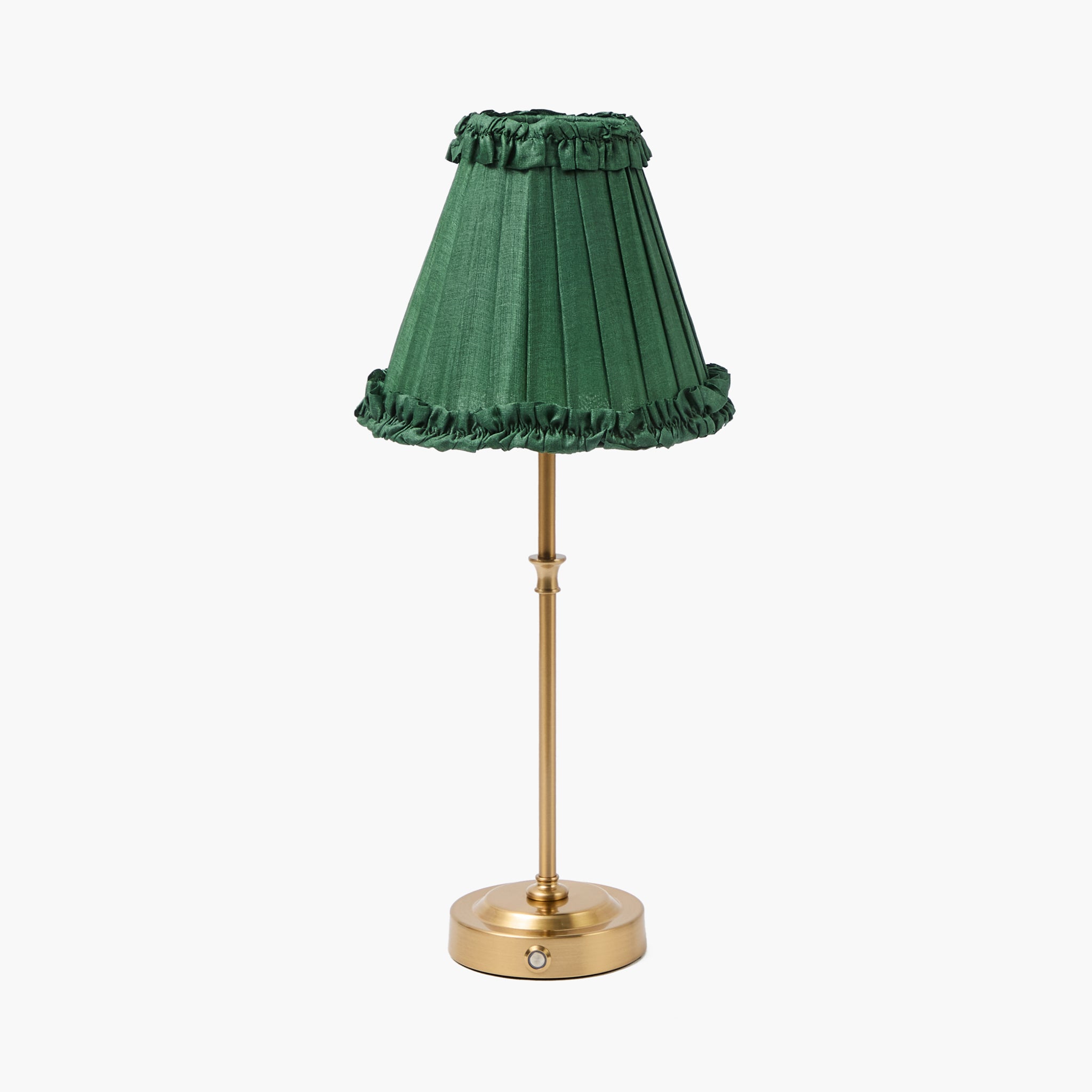 Edie Tall Rechargeable Lamp with Forest Green Frilled Silk Shade (18cm)