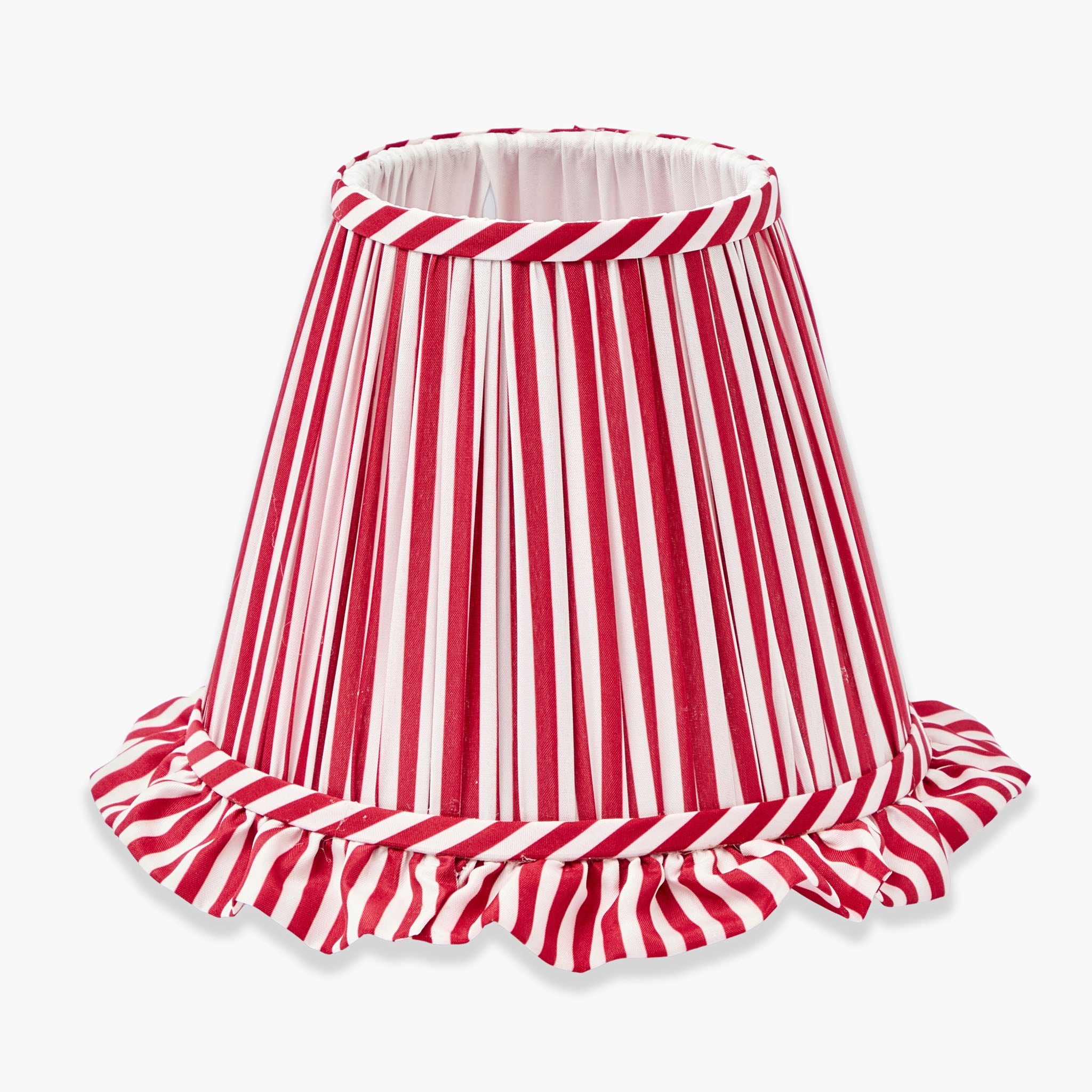 Chinoiserie Rechargeable Lamp with Red Striped Ruffle Shade (18cm)
