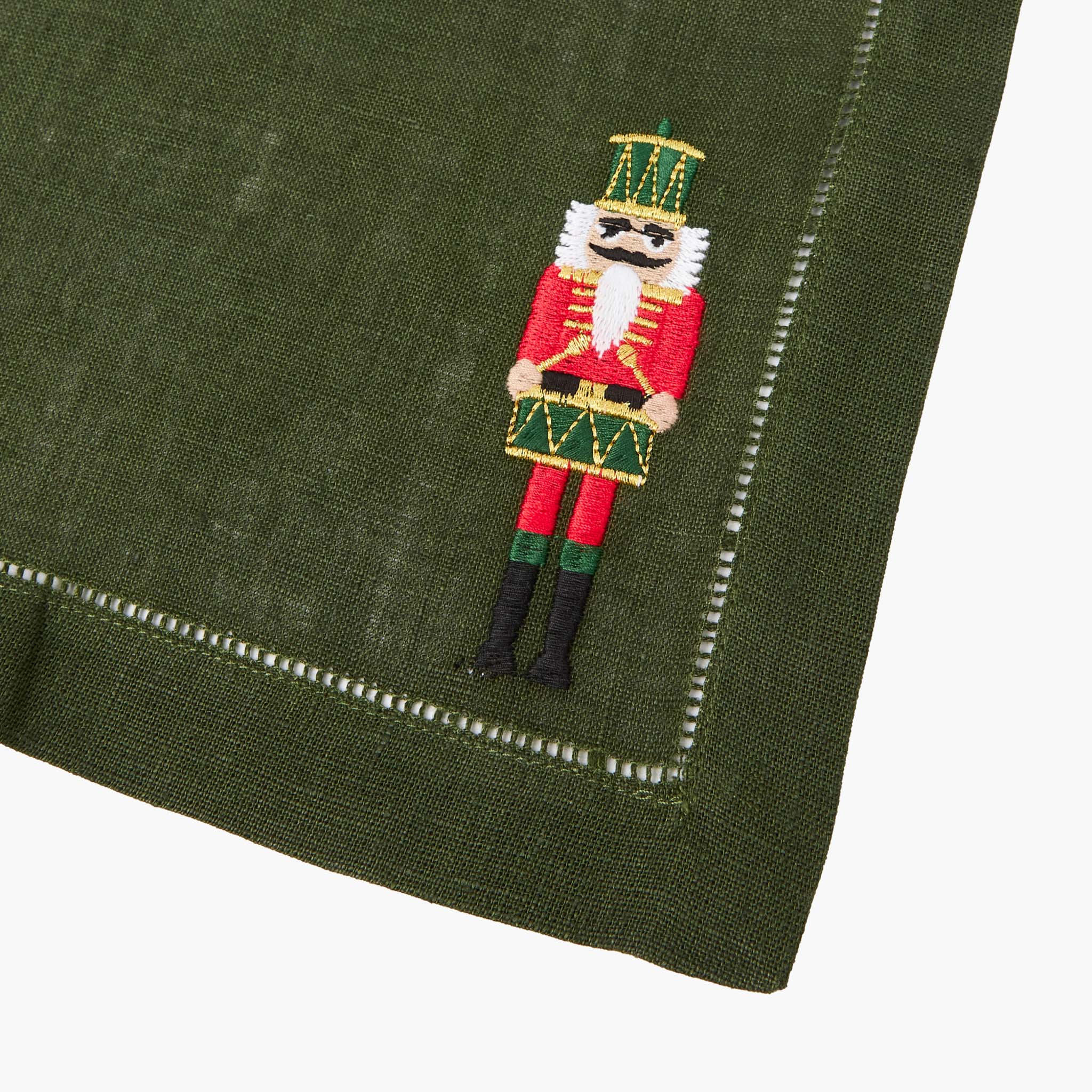Forest Green Linen Embroidered Nutcracker Napkins (Set of 4)