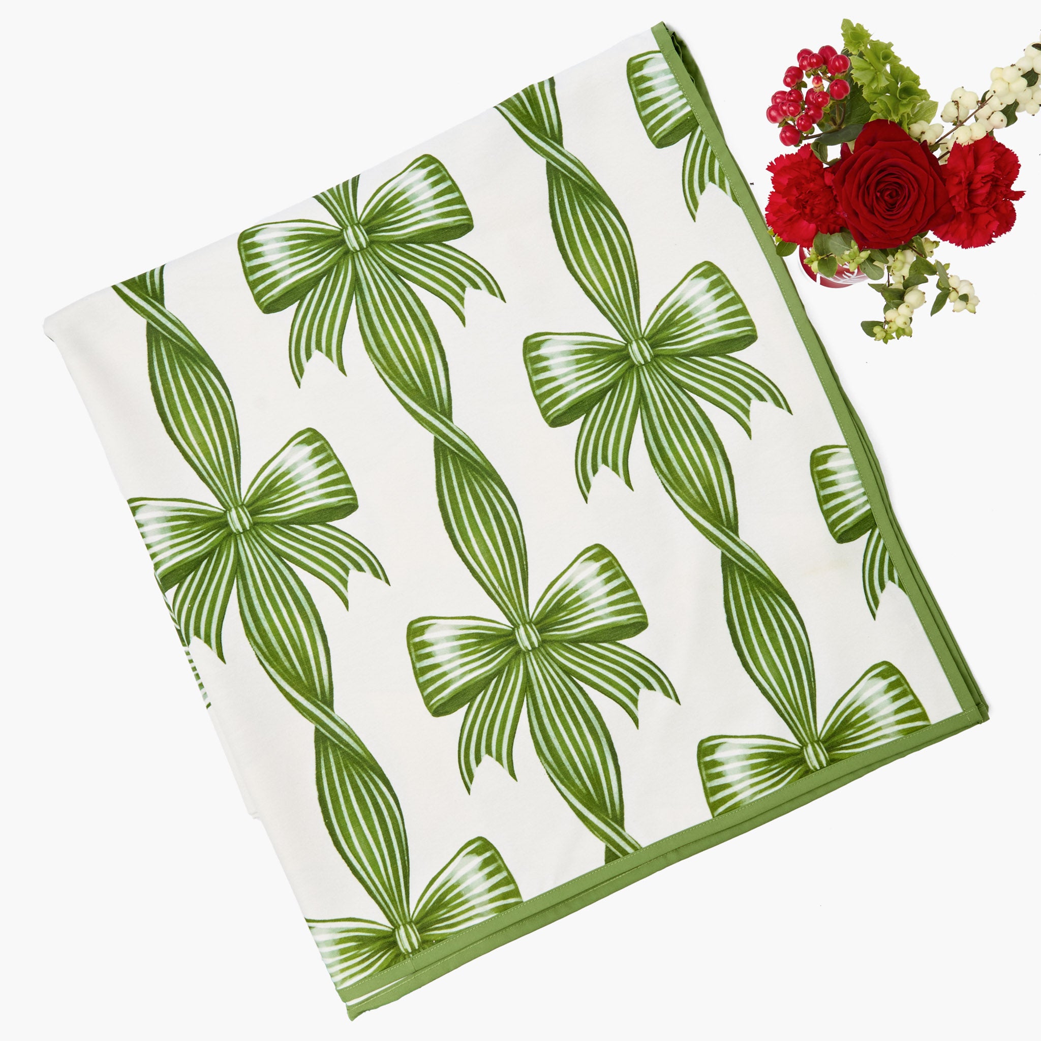 Green Bow Candycane Tablecloth