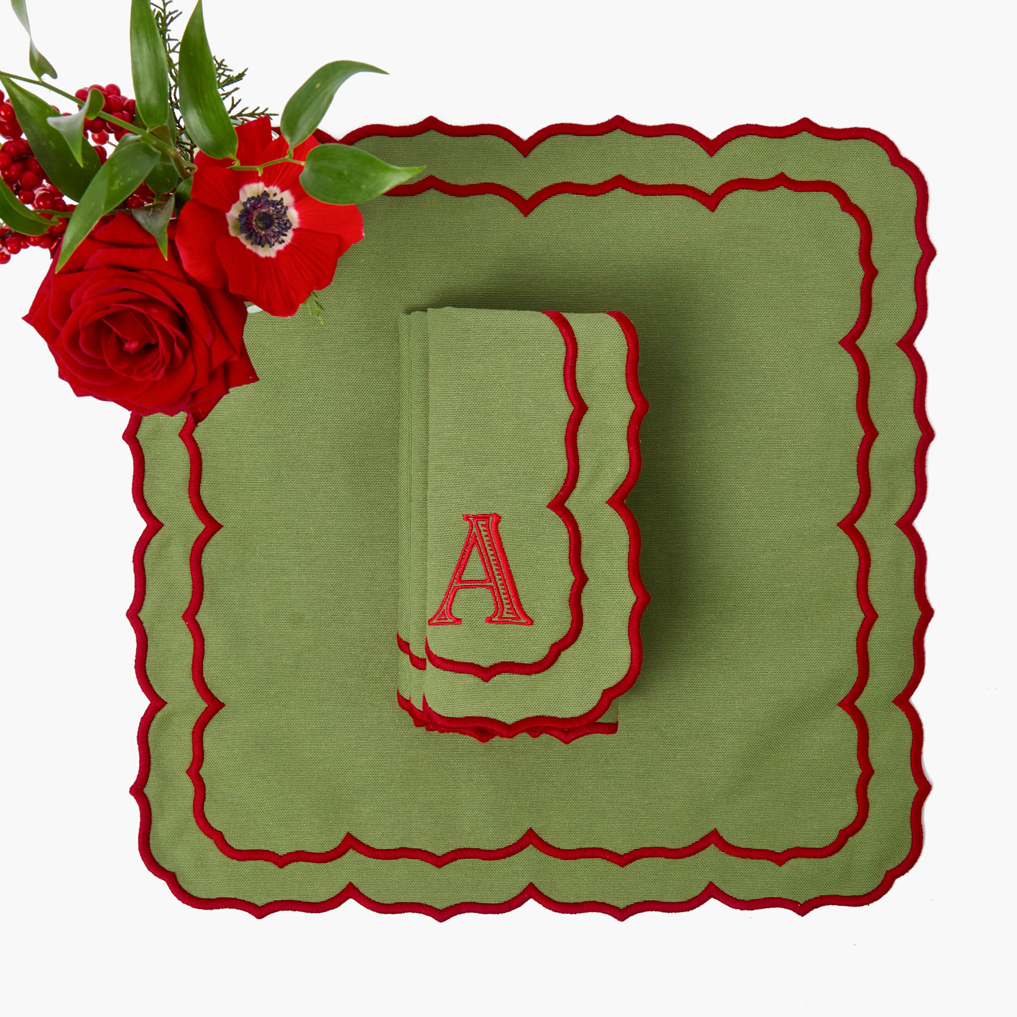 Sylvia Green & Red Napkins (Set of 4)