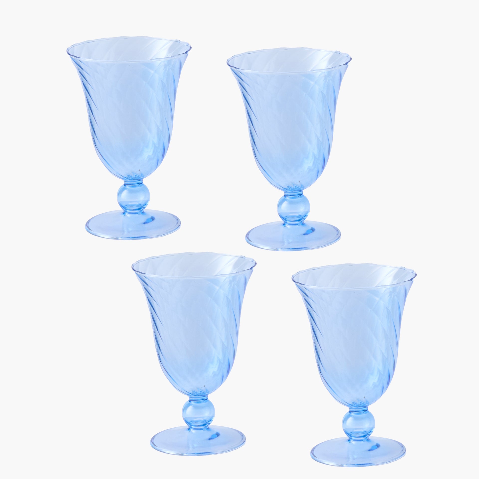 Blue Fluted Wine Glasses (Set of 4)