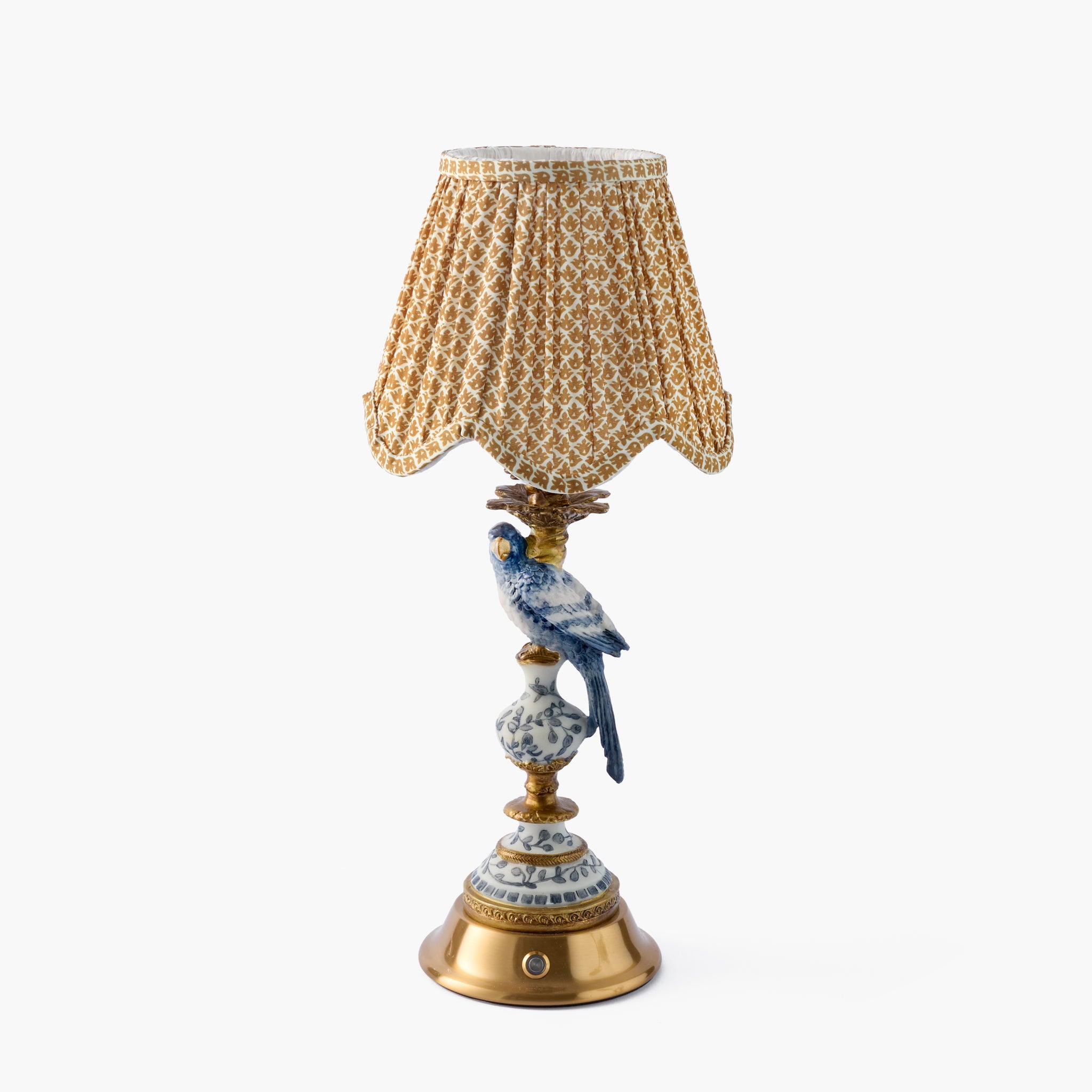 Blue Parrot Rechargeable Lamp & Caramel Lotus Scalloped Shade