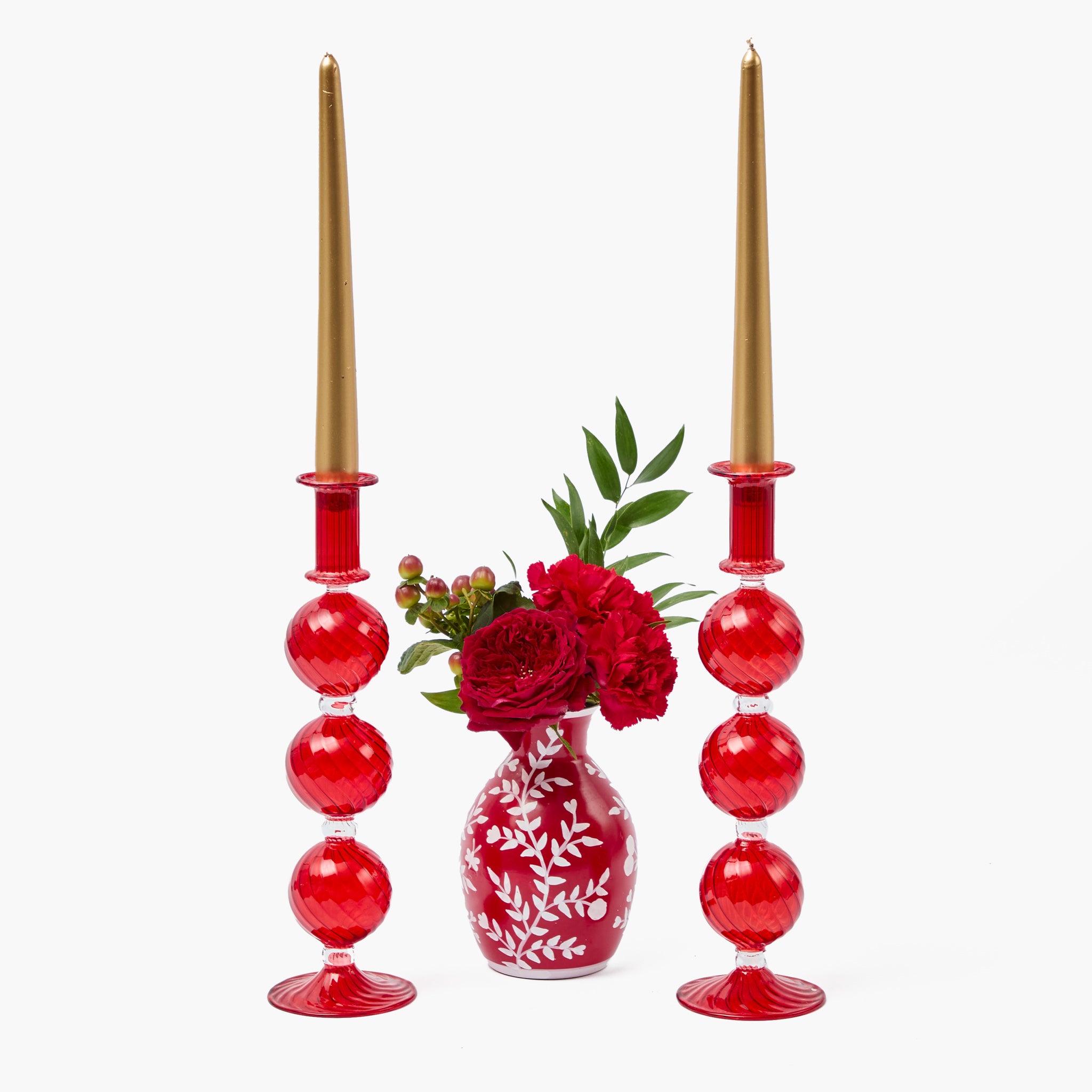 Camille Red Candle Holder (Pair)
