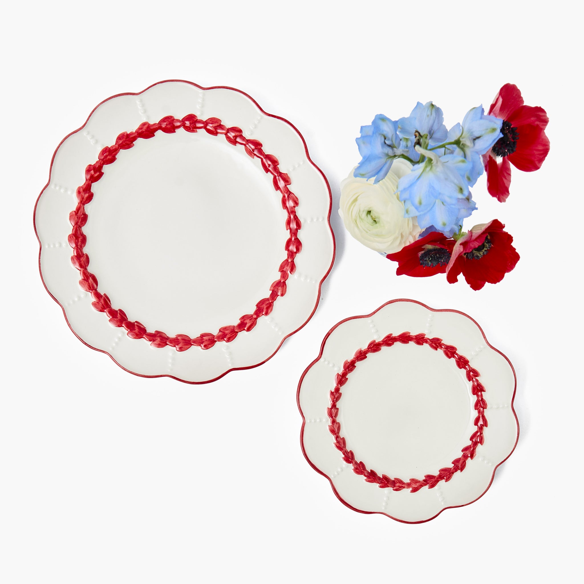 Red Laurel Dinner & Starter Plates (Set of 8)