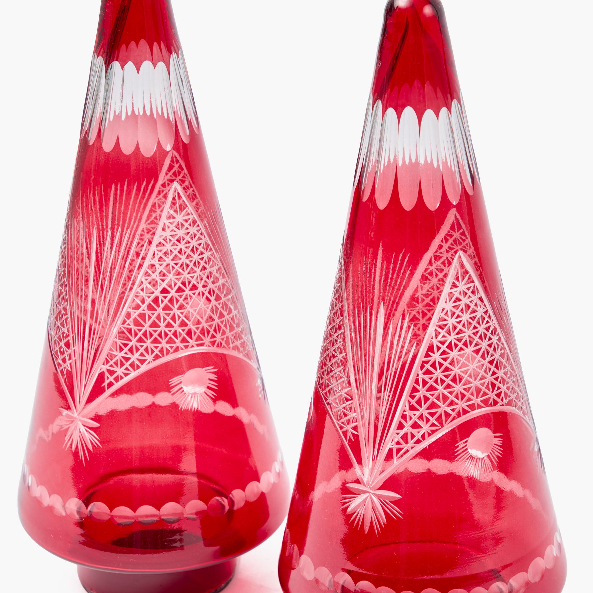 Red Glass Engraved Tree (Pair)