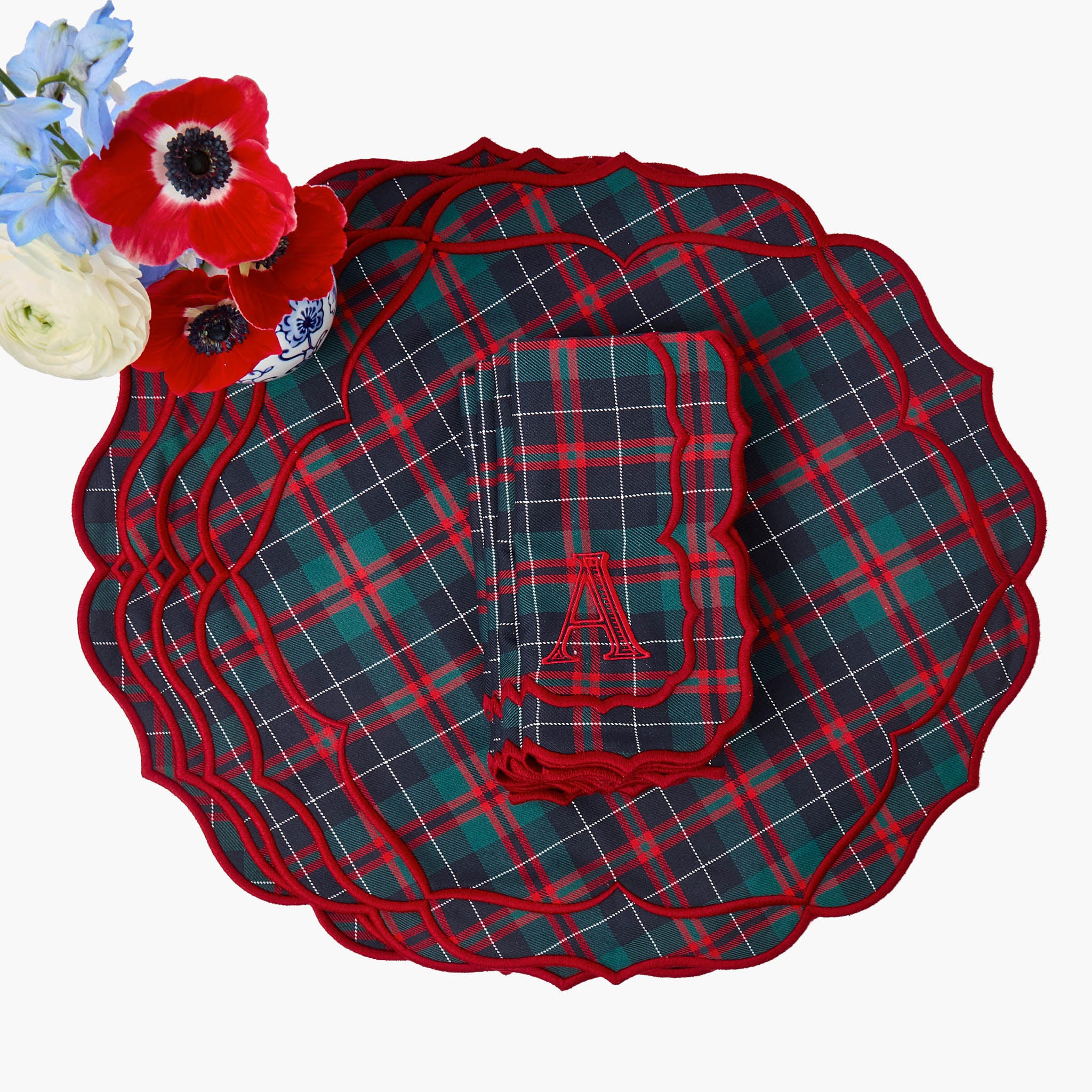 Sylvia Red & Blue Tartan Placemats & Napkins (Set of 4)
