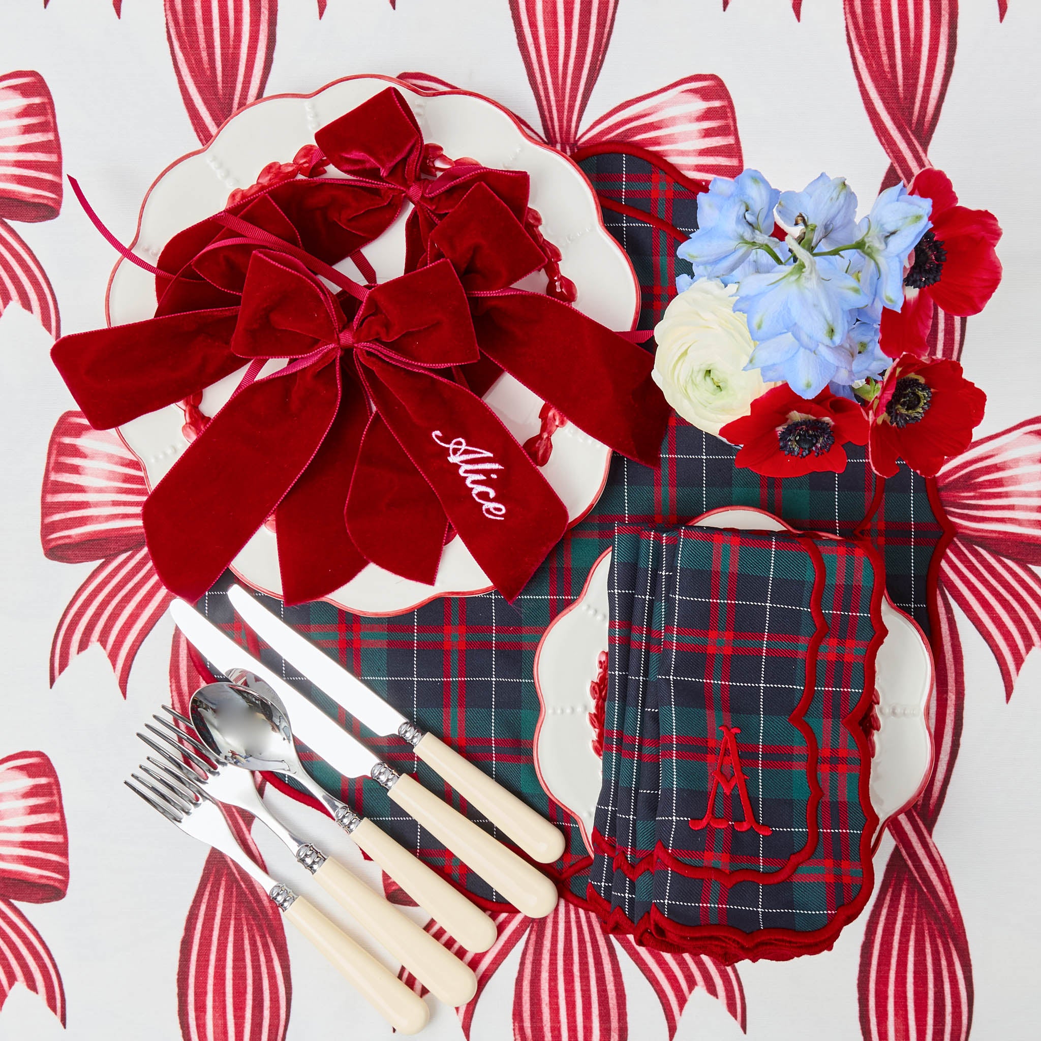 Personalisable Berry Red Velvet Bow