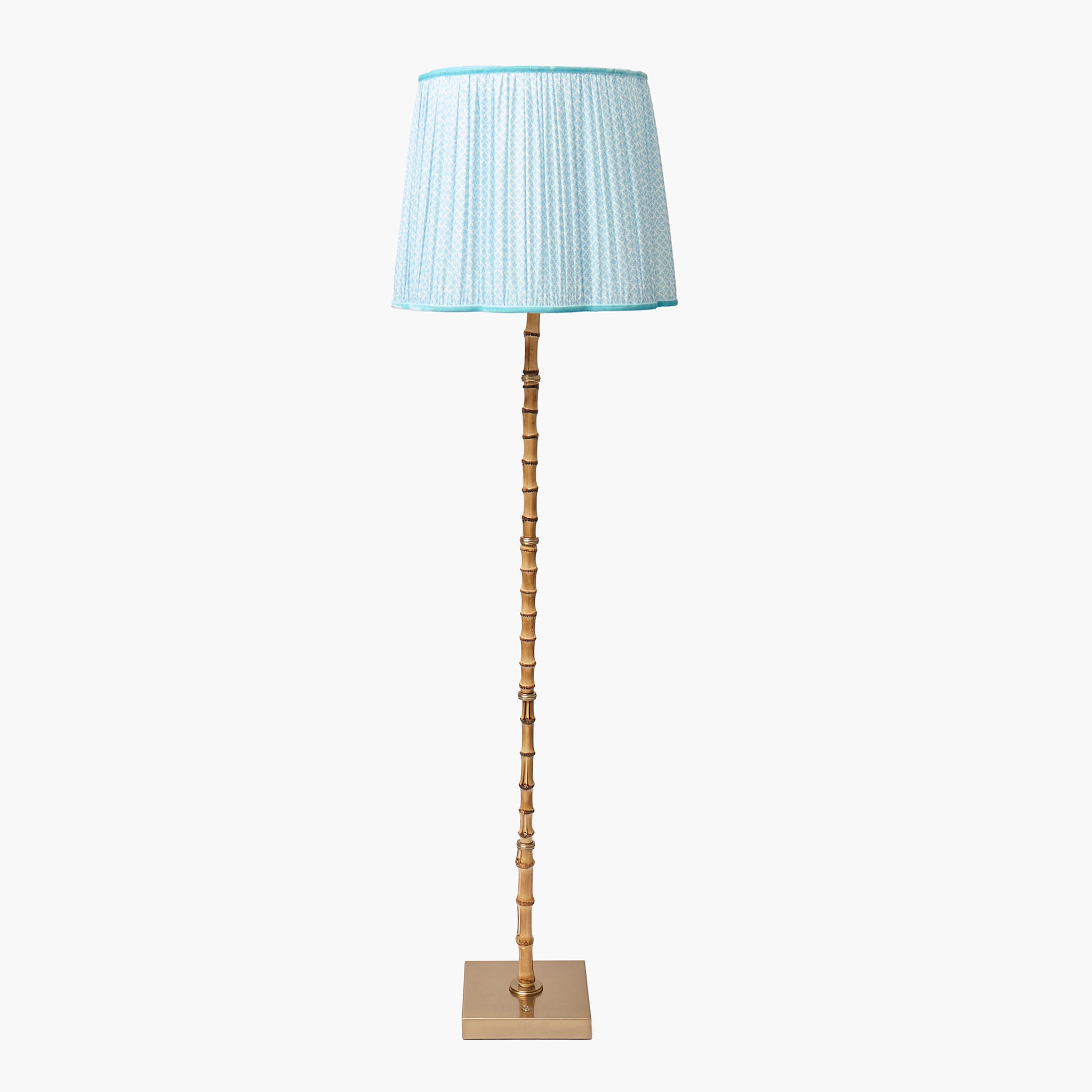 Rechargeable Bamboo Floor Lamp with Soft Blue Lotus Shade (40cm)