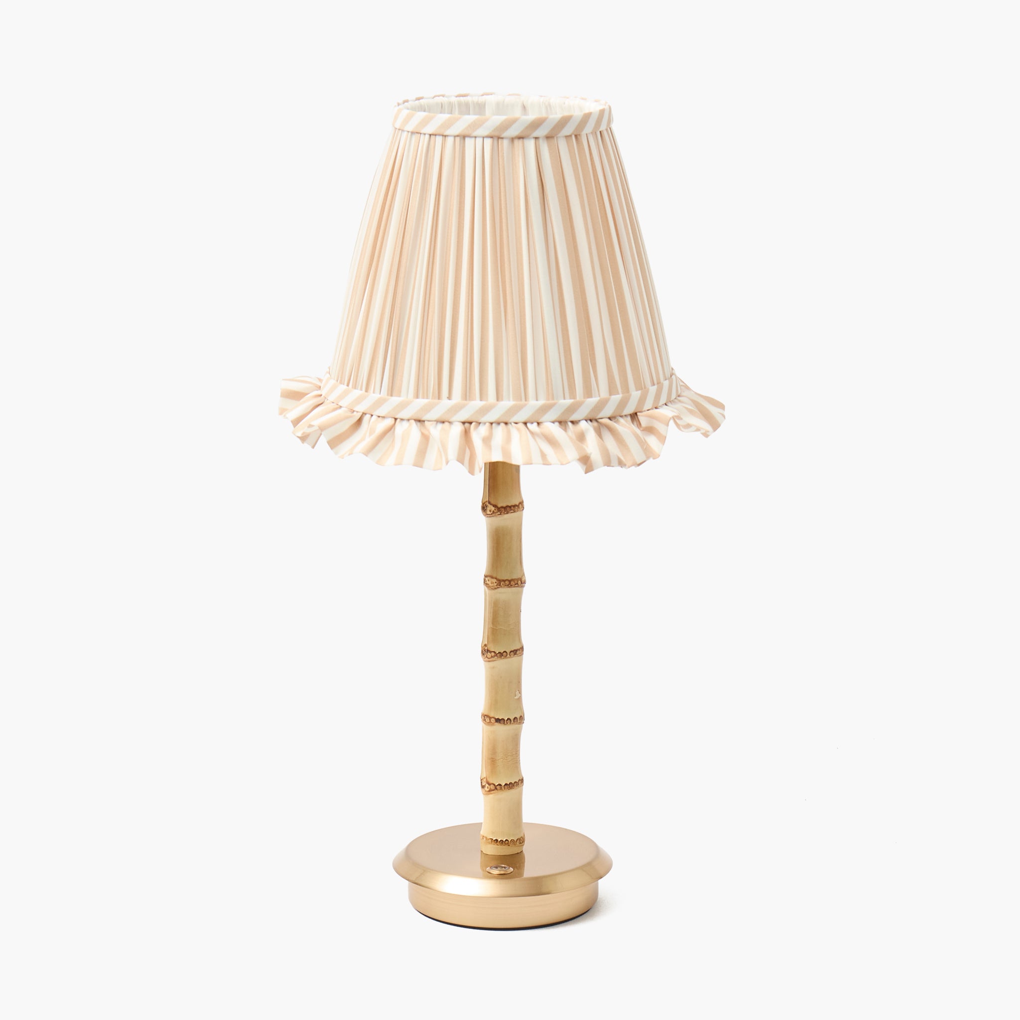 Bamboo Rechargeable Lamp with Putty Striped Ruffle Shade (18cm)