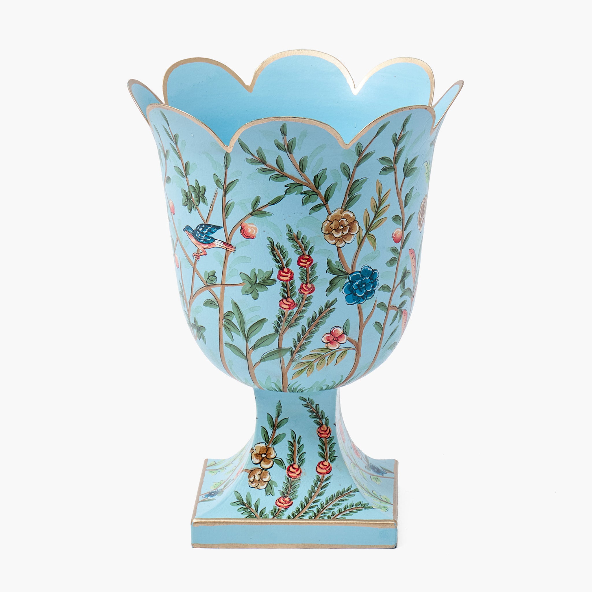 Small Blue Chinoiserie Tole Urn Vase