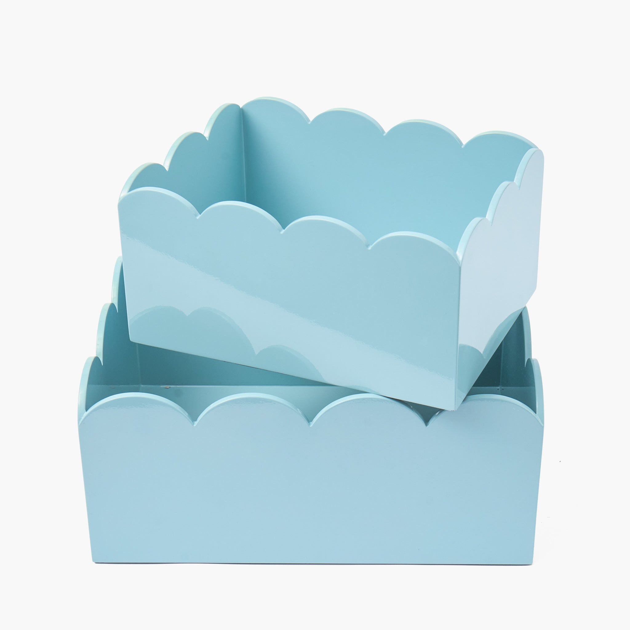 Soft Blue Lacquer Storages Boxes (Set of 2)