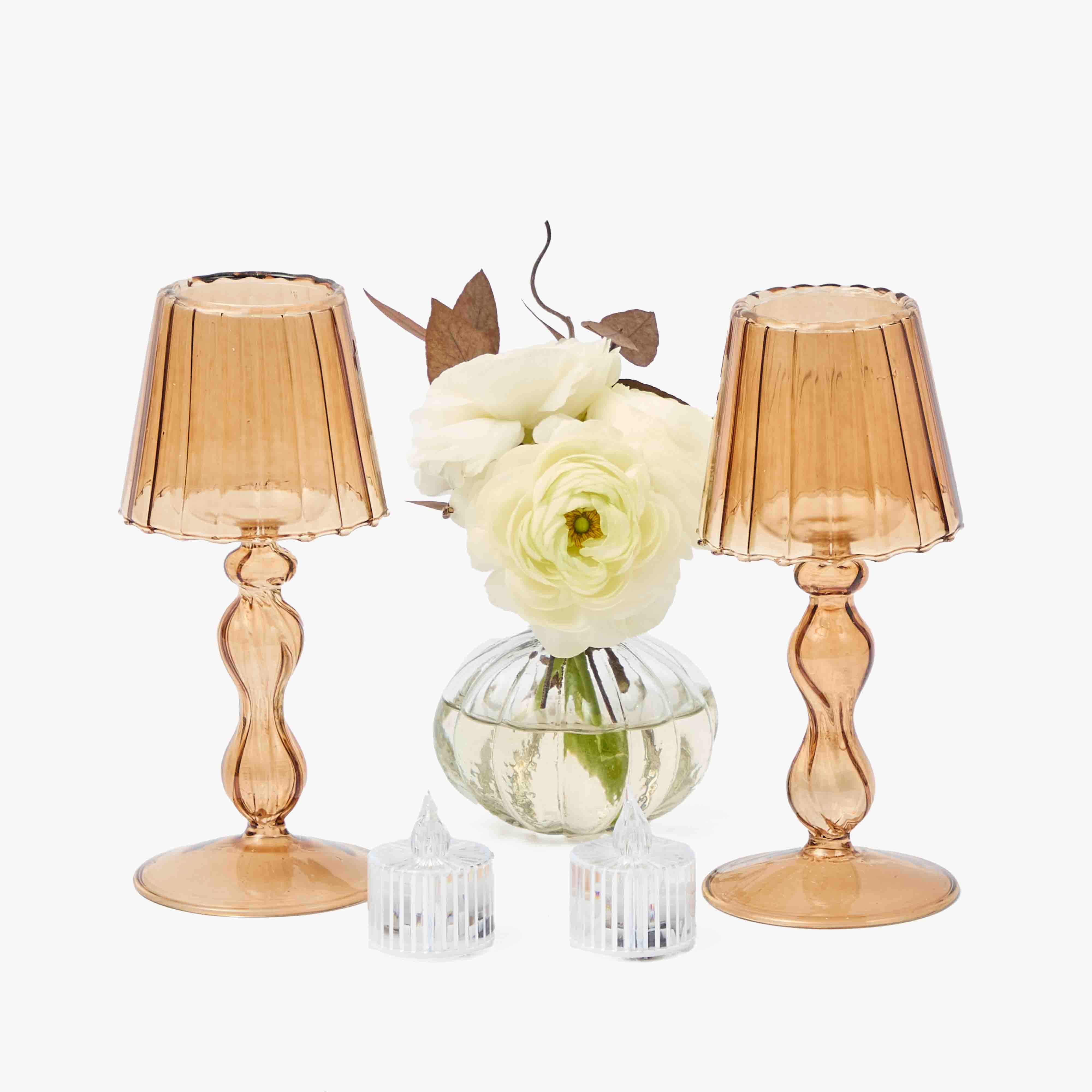 Chestnut Glass Lantern Tea Light Holder (Pair) - 18cm