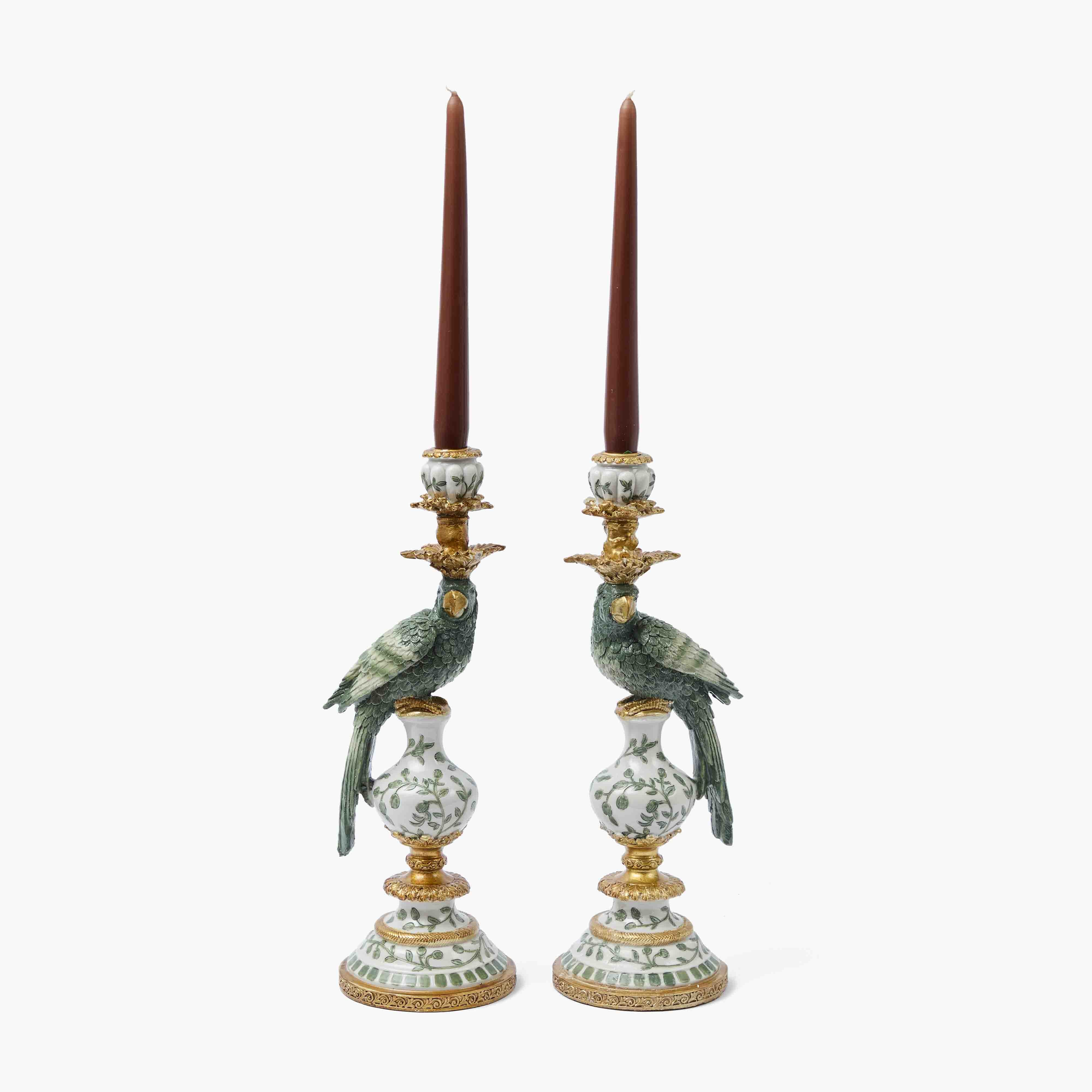 Olive Green Parrot Candleholder (Pair)