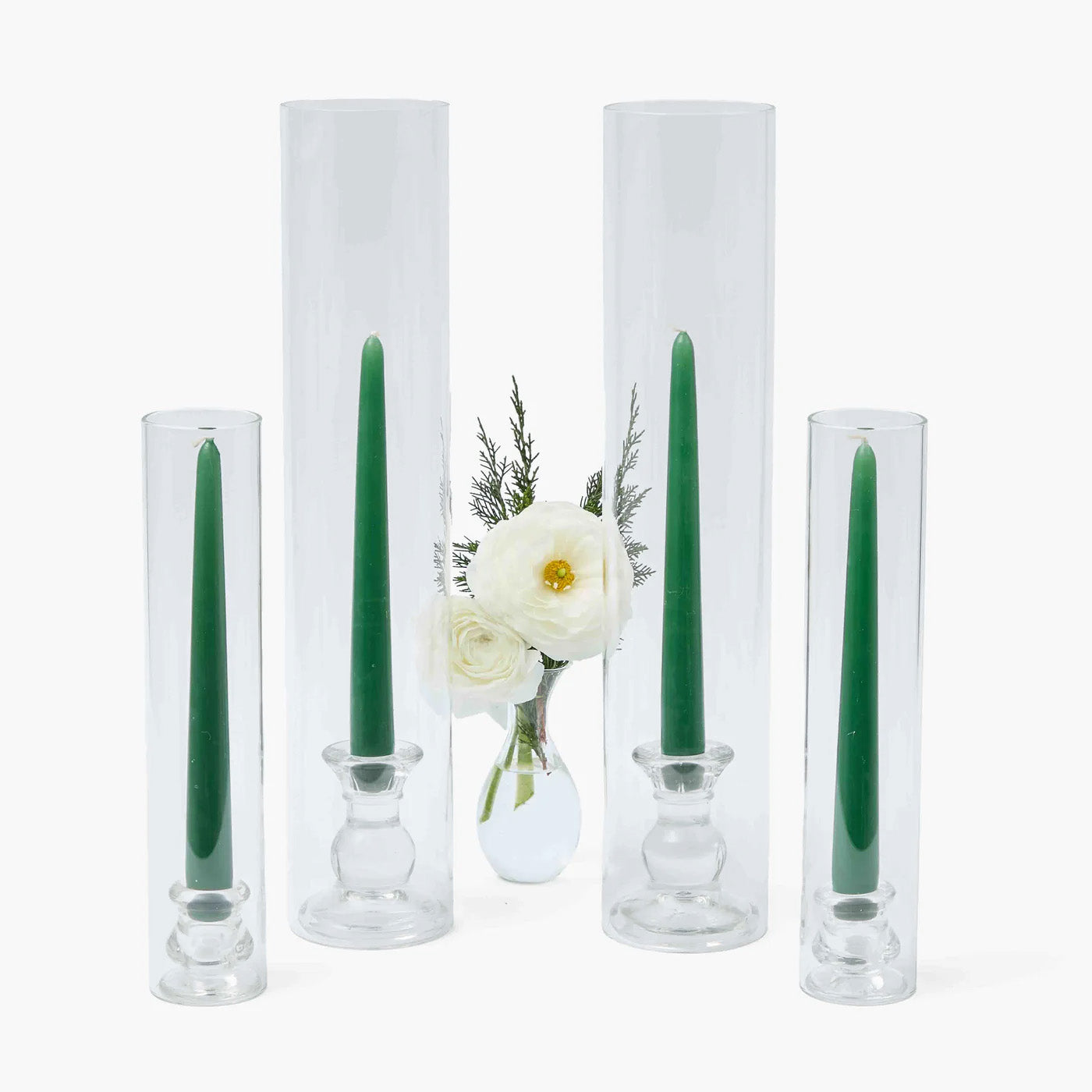 Claudia Glass Huricane Candle Set (Forest Green)