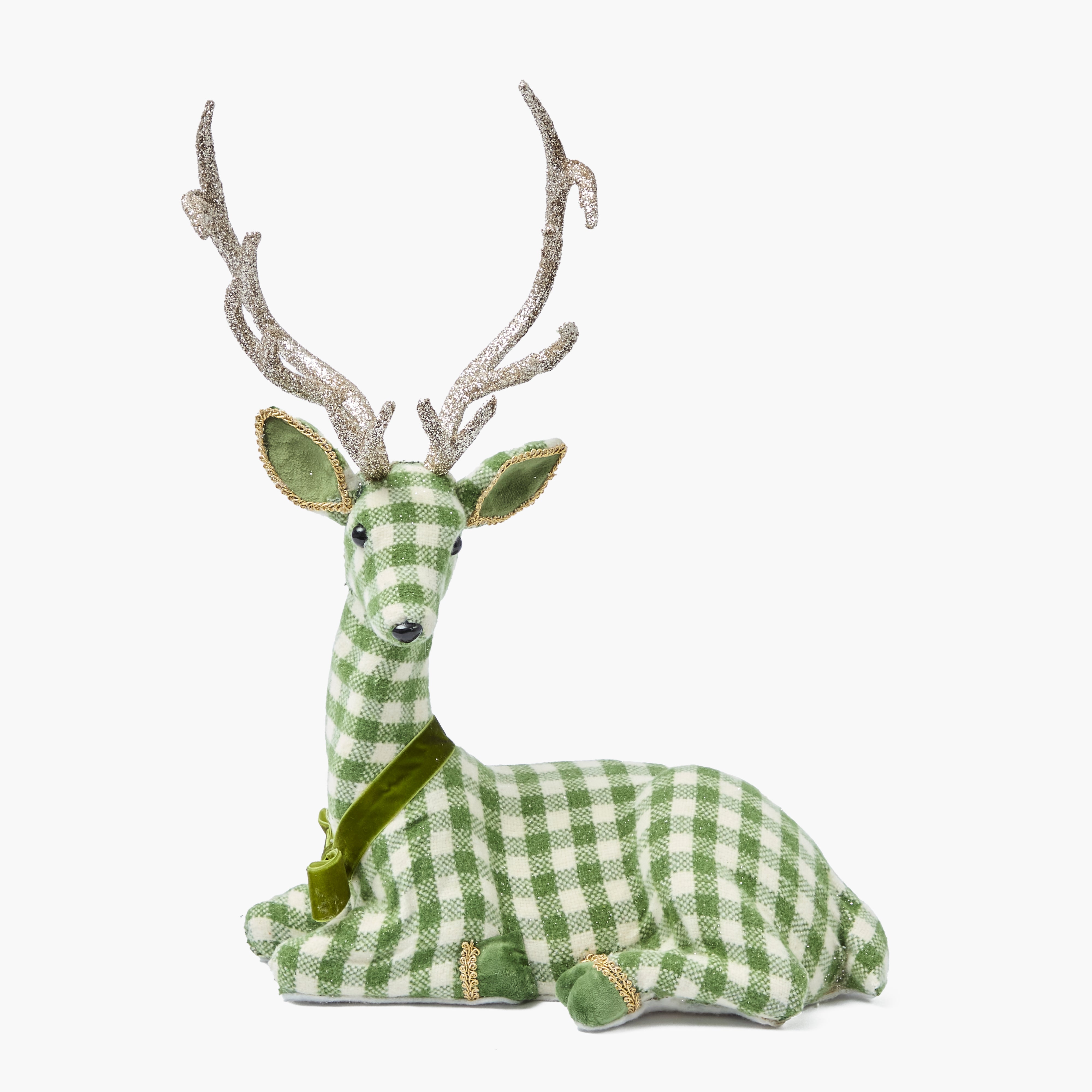 Green Gingham Sitting Deers (Pair)