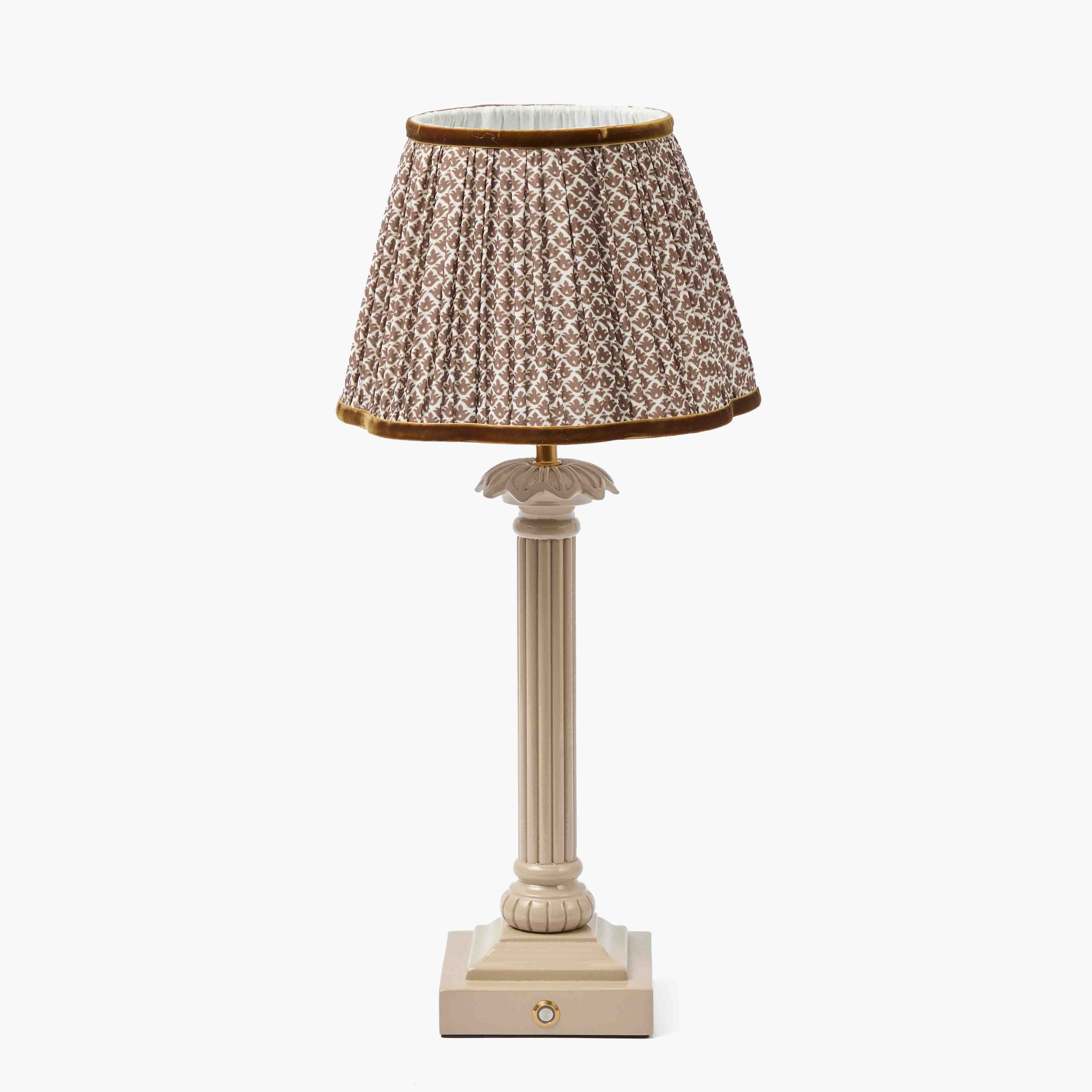 Putty Corinthian Lacquer Rechargeable Lamp with Chocolate Lotus Shade (22cm)