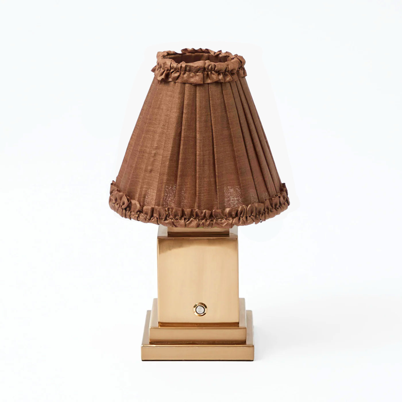 Square Rechargeable Lamp with Brown Frilled Silk Shade (18cm)