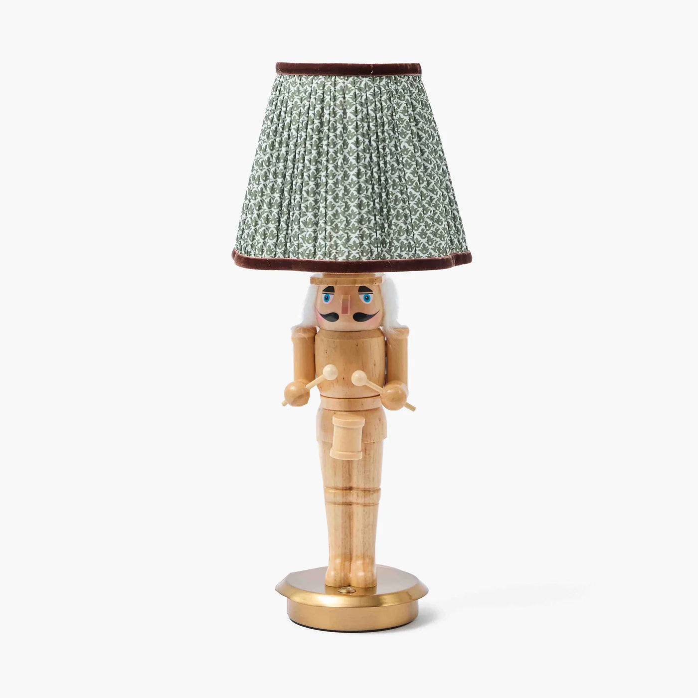 Nutcracker Rechargeable Lamp with Olive & Chocolate Lotus Shade (18cm)