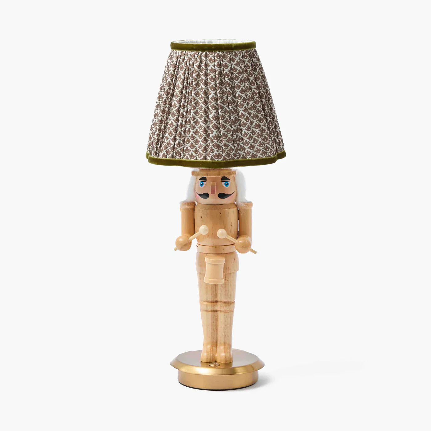 Nutcracker Rechargeable Lamp with Chocolate & Olive Lotus Shade (18cm)