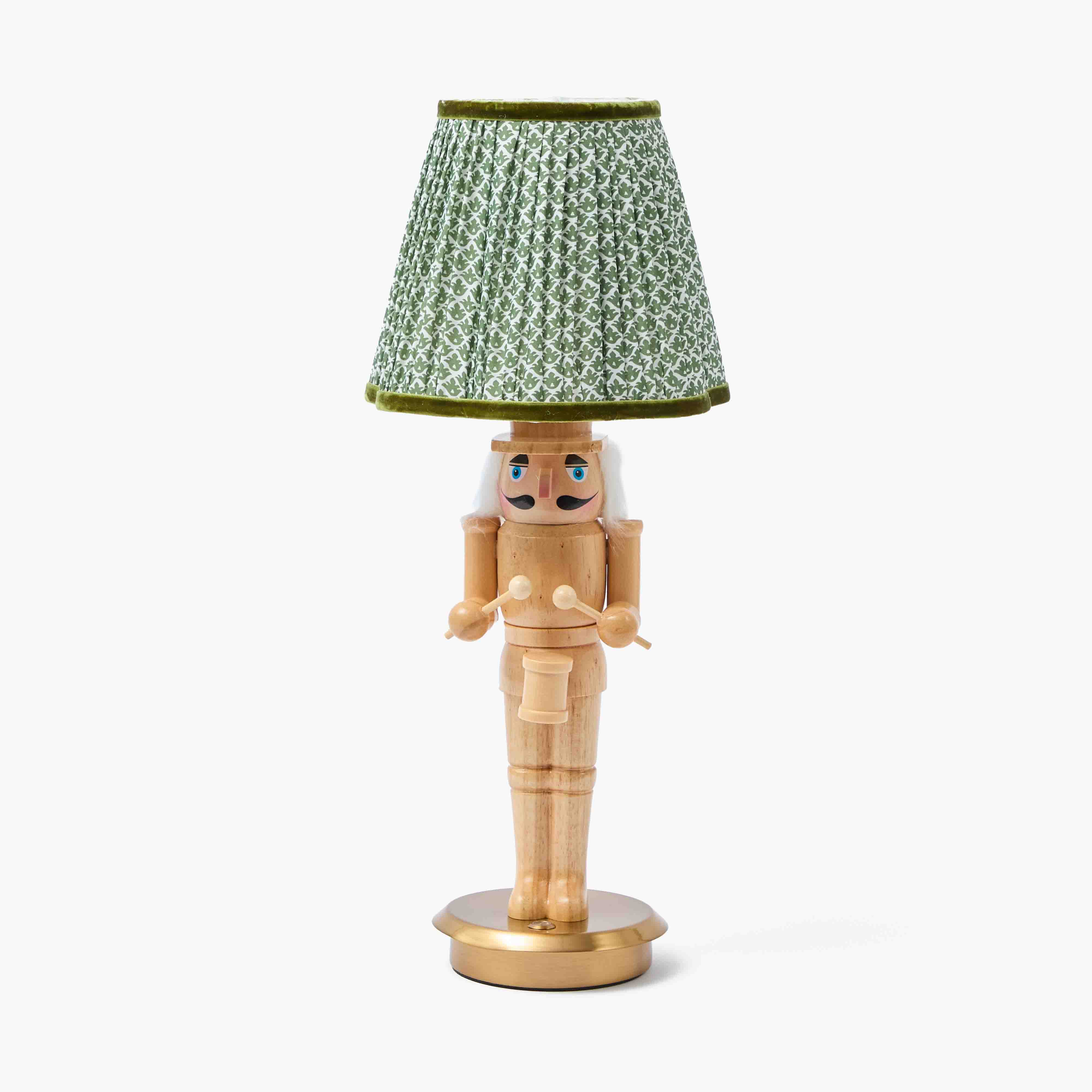 Nutcracker Rechargeable Lamp with Olive Lotus Shade (18cm)