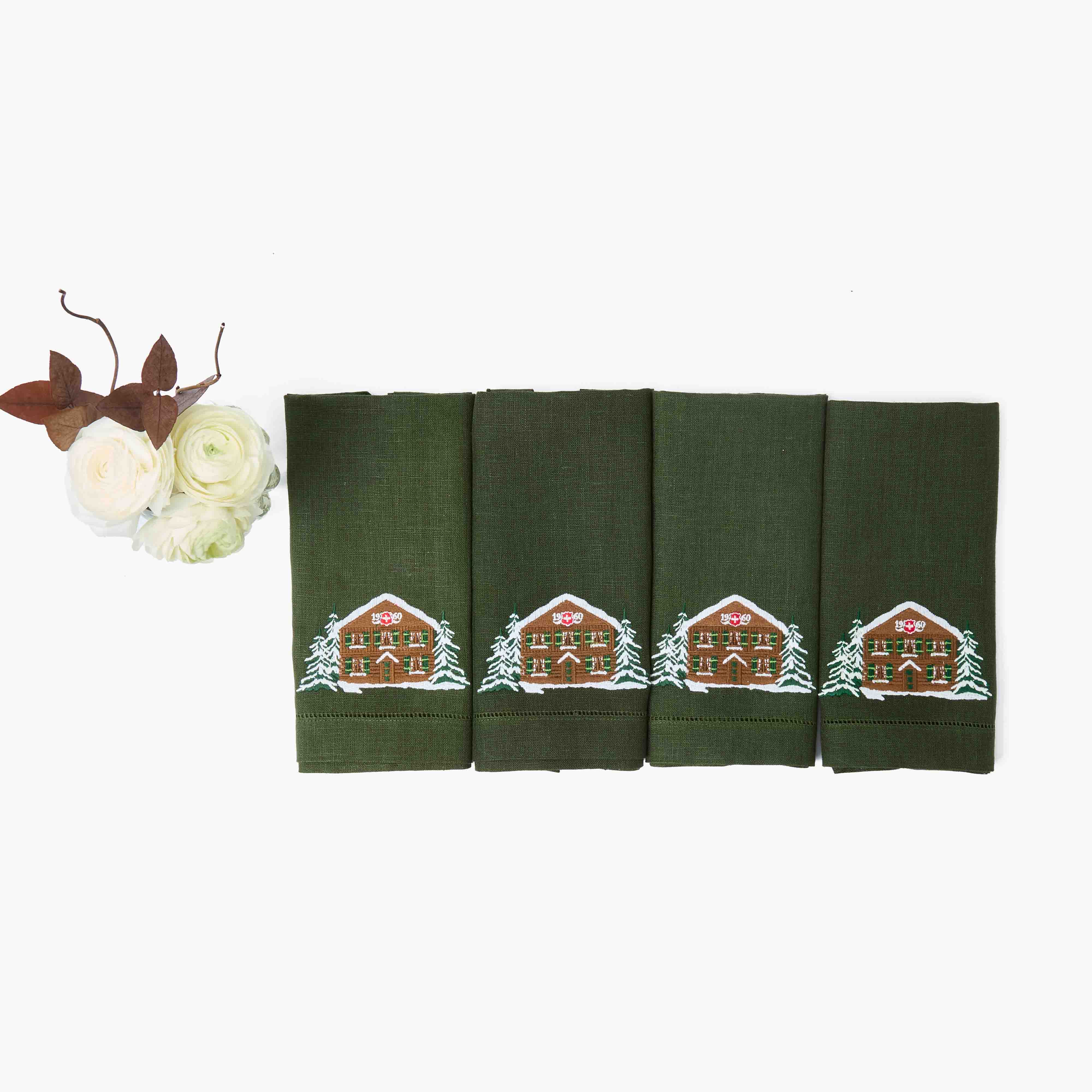 Alpine Chalet Forest Green Linen Napkins (Set of 4)