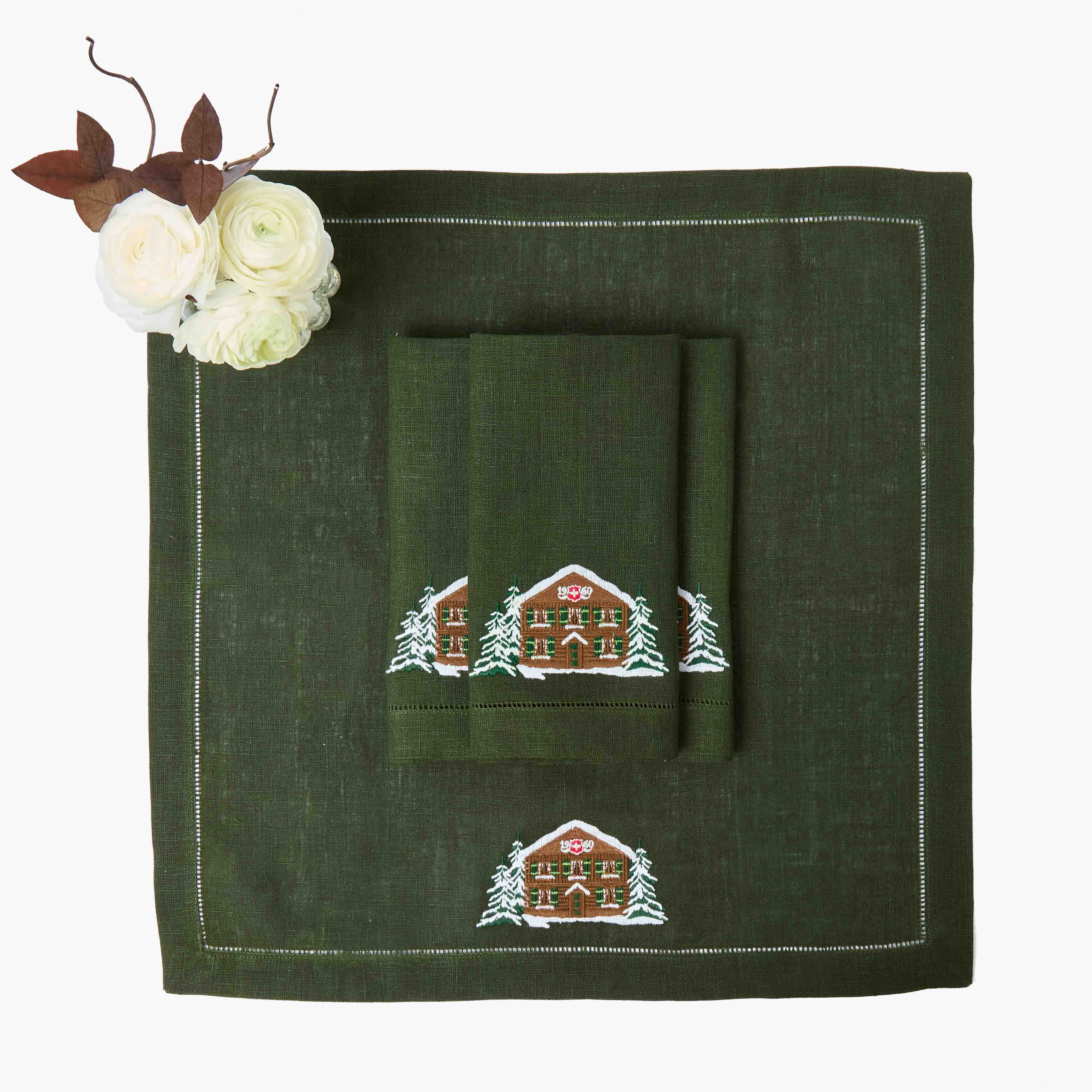 Alpine Chalet Forest Green Linen Napkins (Set of 4)
