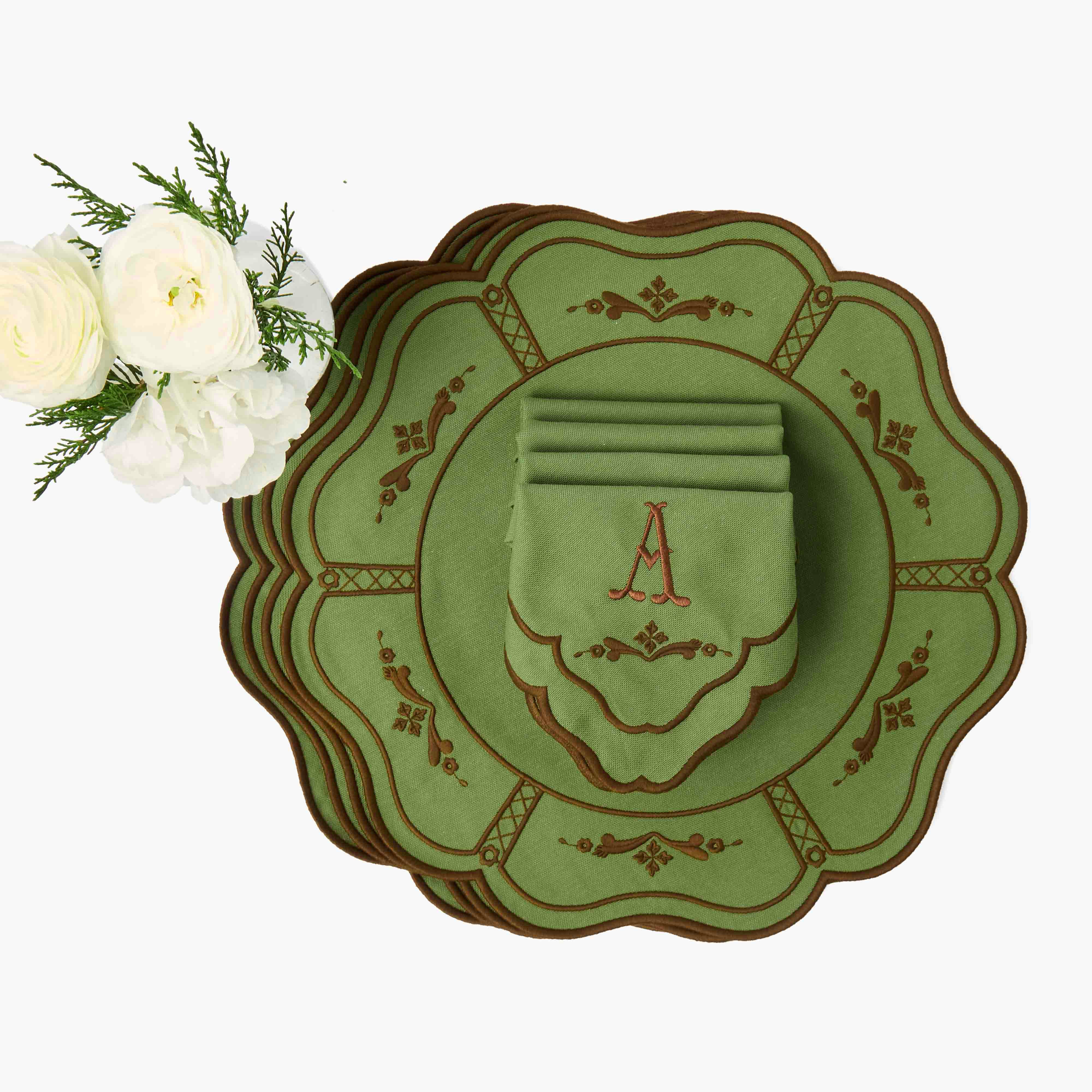 Doris Green & Chocolate Placemats & Napkins (Set of 4)