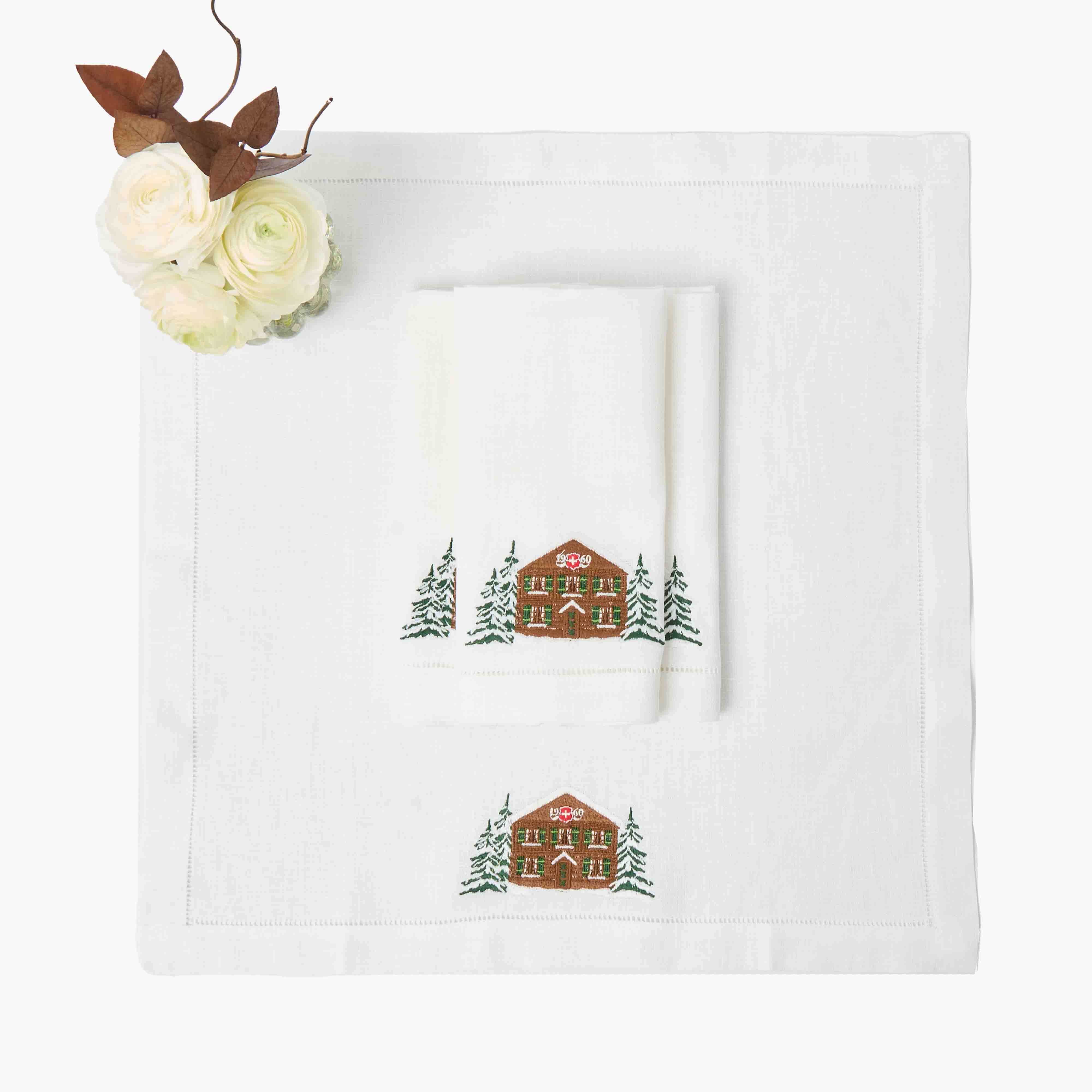 Alpine Chalet White Linen Napkins (Set of 4)